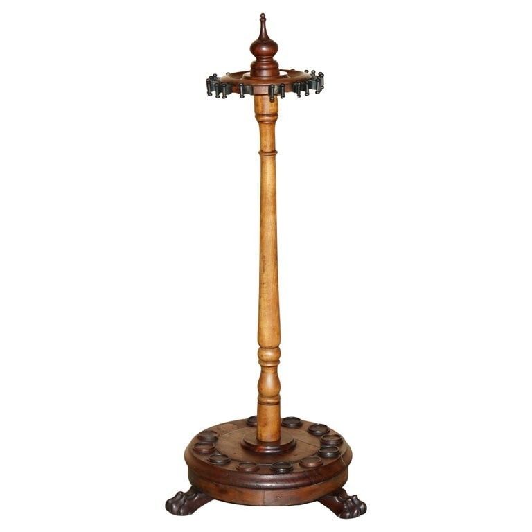 Fine Antique 1880 Mahogany Snooker Cue Stand With Lions Hairy Paw Carved Feet
