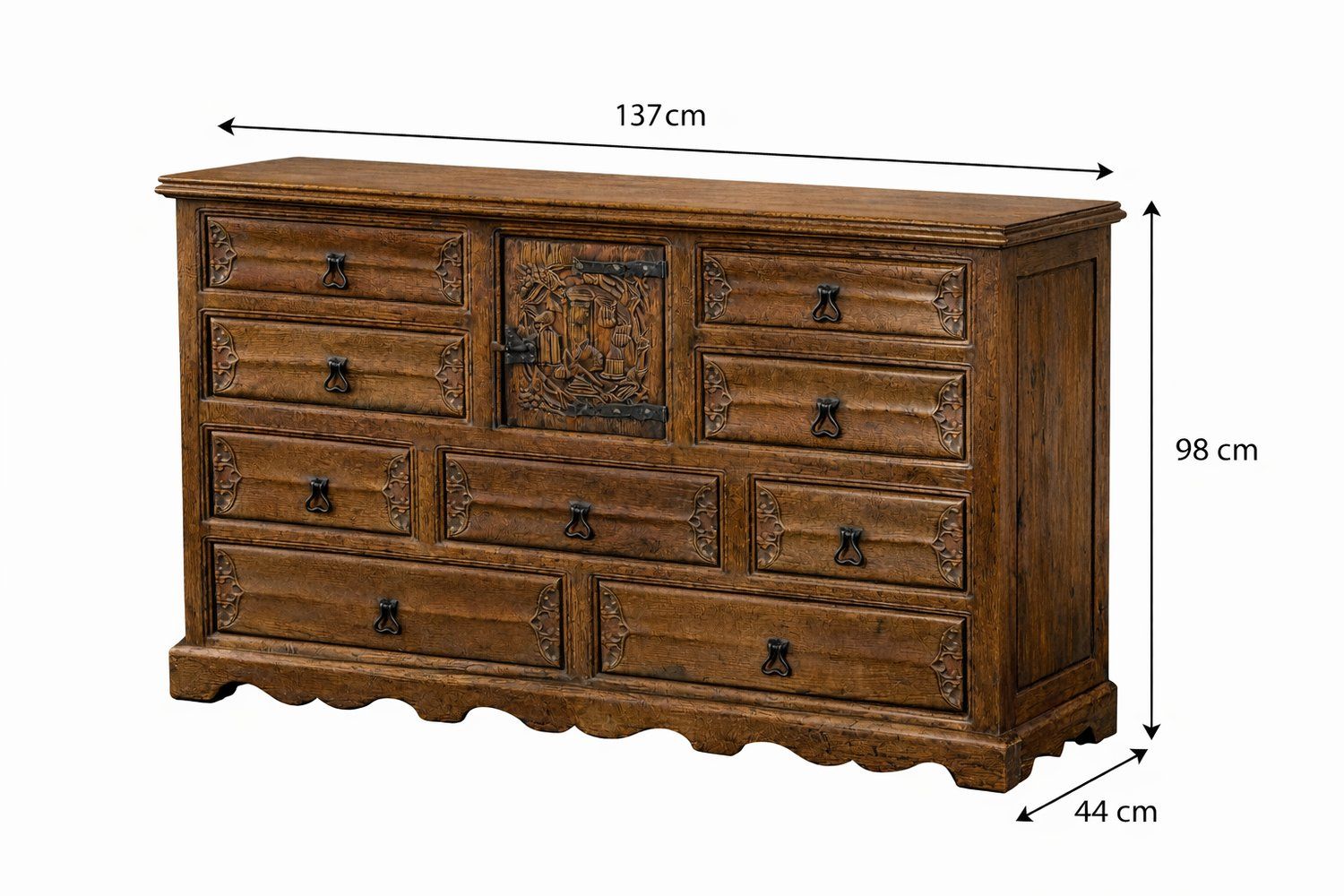 Antique Chest Of Drawers In Black Forest Carved Oak, 1800s photo for sale