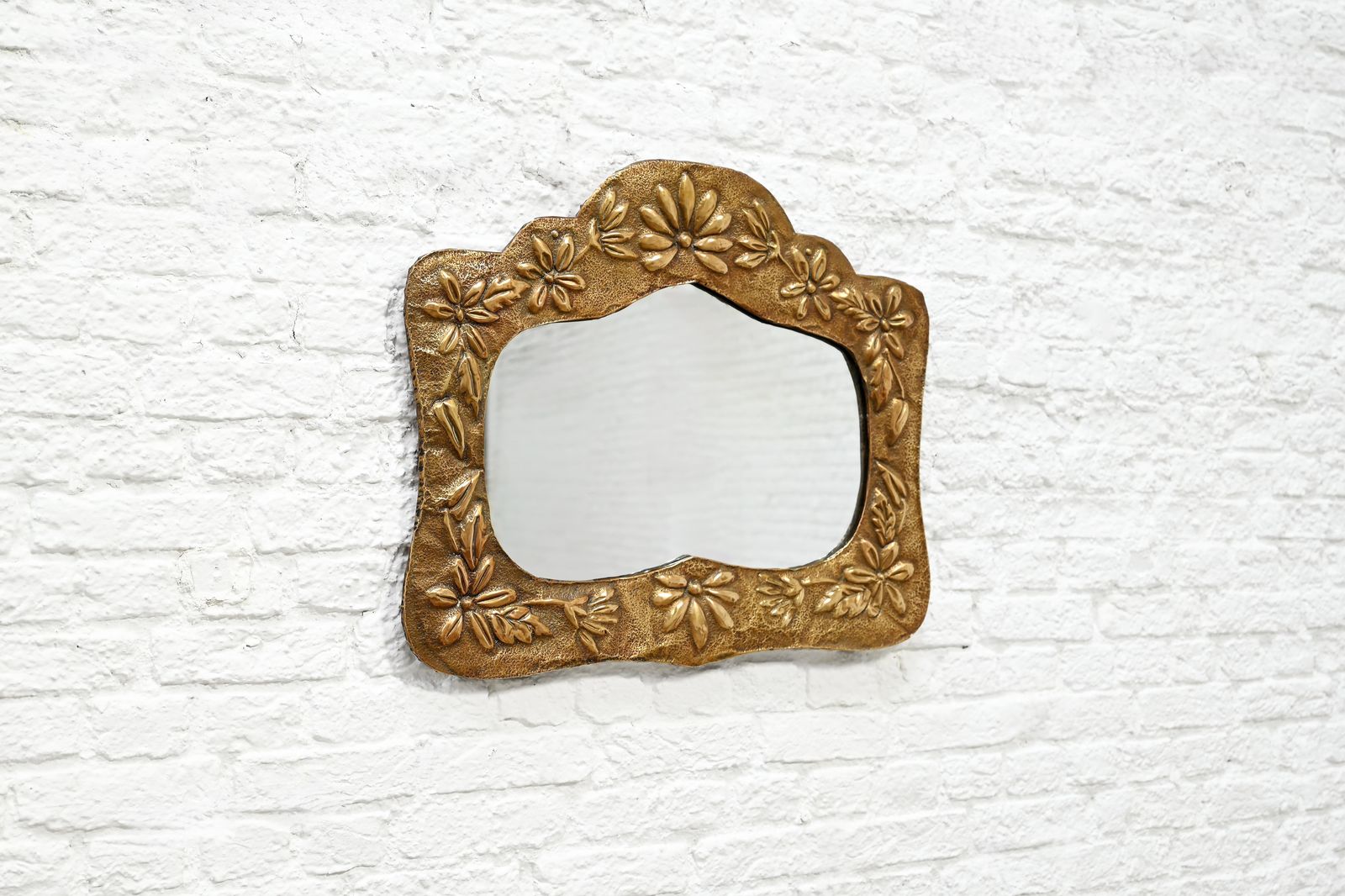 Art Nouveau Decorated Copper Mirror, France, 1920s photo for sale
