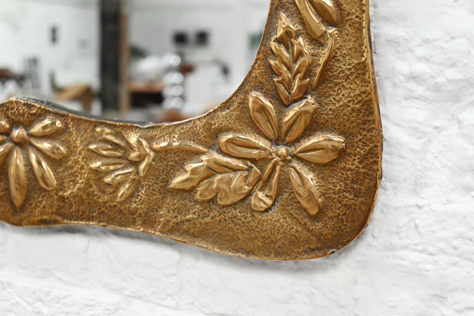 Art Nouveau Decorated Copper Mirror, France, 1920s photo vinterior