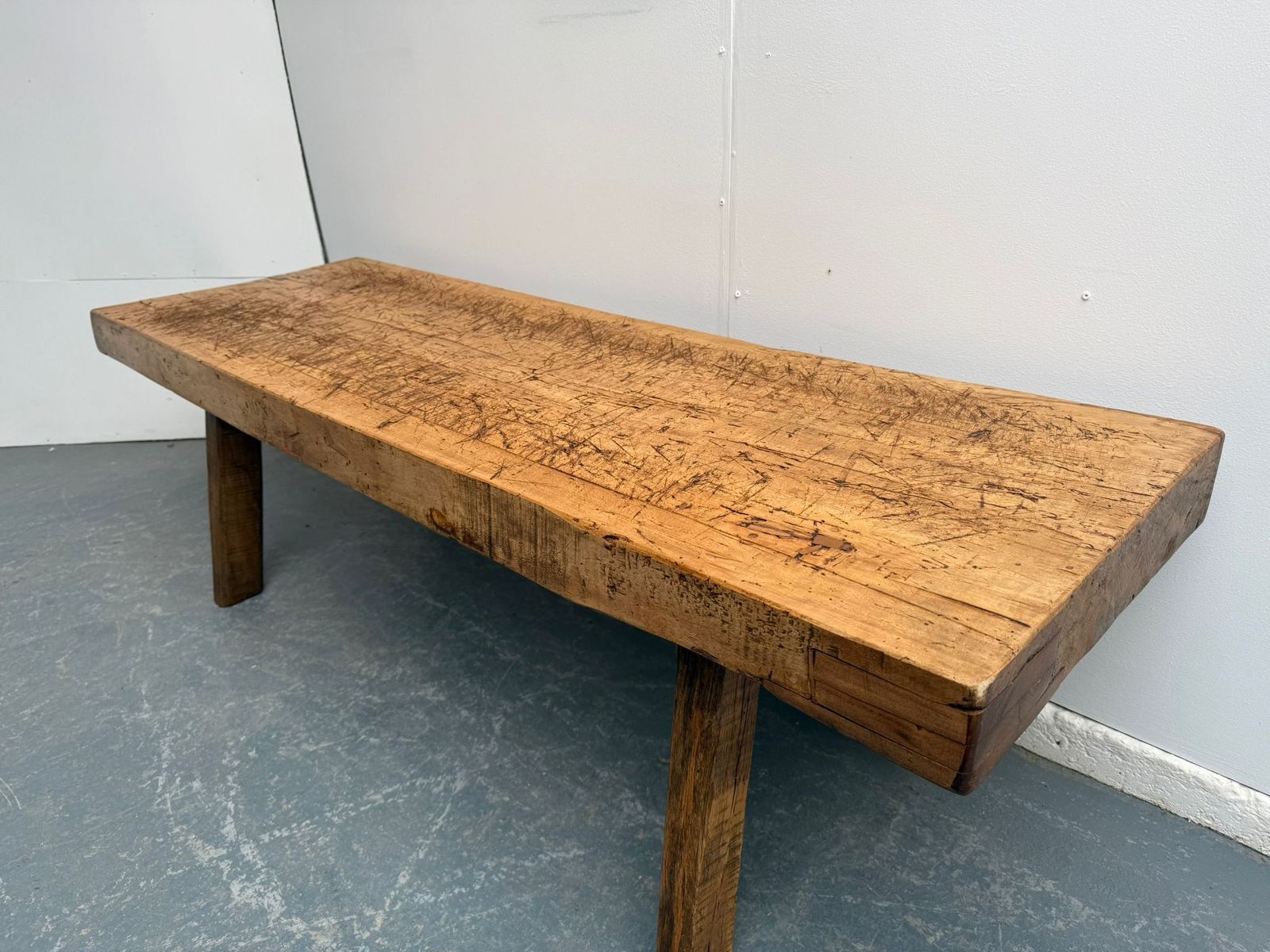 A Long Original Hungarian Antique Oak / Hardwood Pig Bench  161cm photo furniture