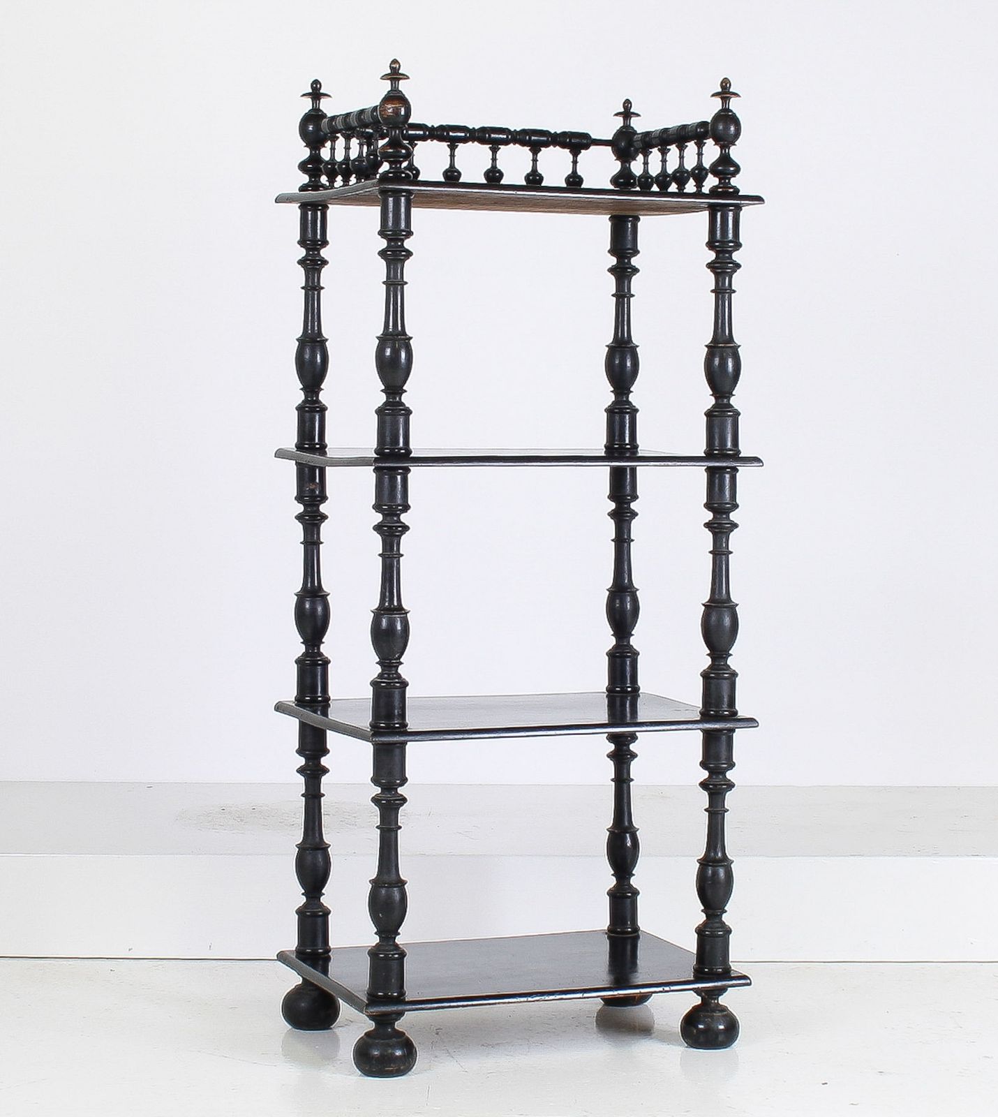 19th Century Ebonised Whatnot Shelf Unit With Gallery Top photo for sale