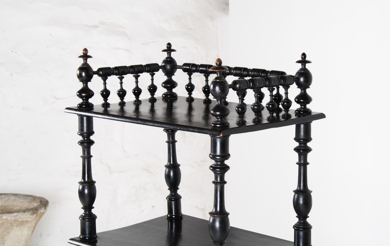 photo for sale 19th Century Ebonised Whatnot Shelf Unit With Gallery Top