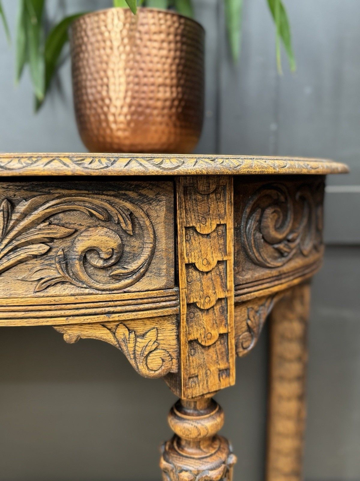 Antique Carved Oak Side Table Console Table Hall Table Drawer Desk Furniture photo for sale