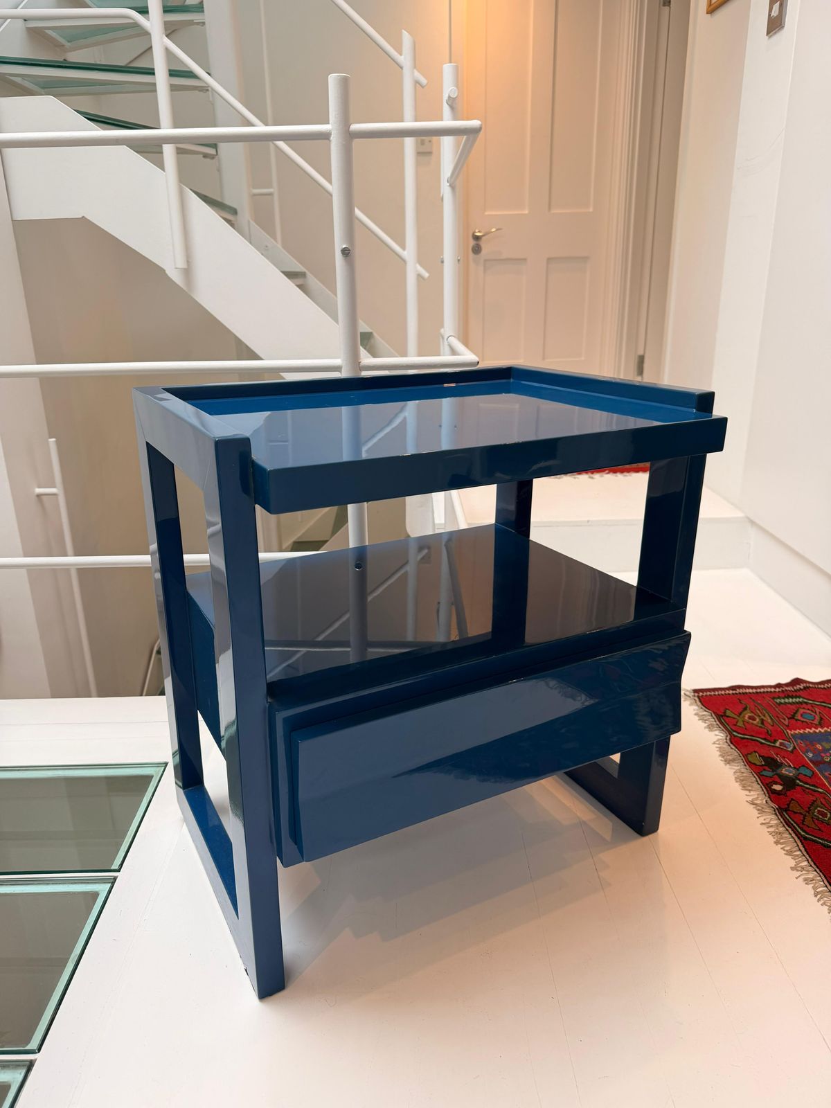 Pair Of Rita Konig For The Lacquer Company, Wide Hudson Nightstand, Marine Blue photo Furniture