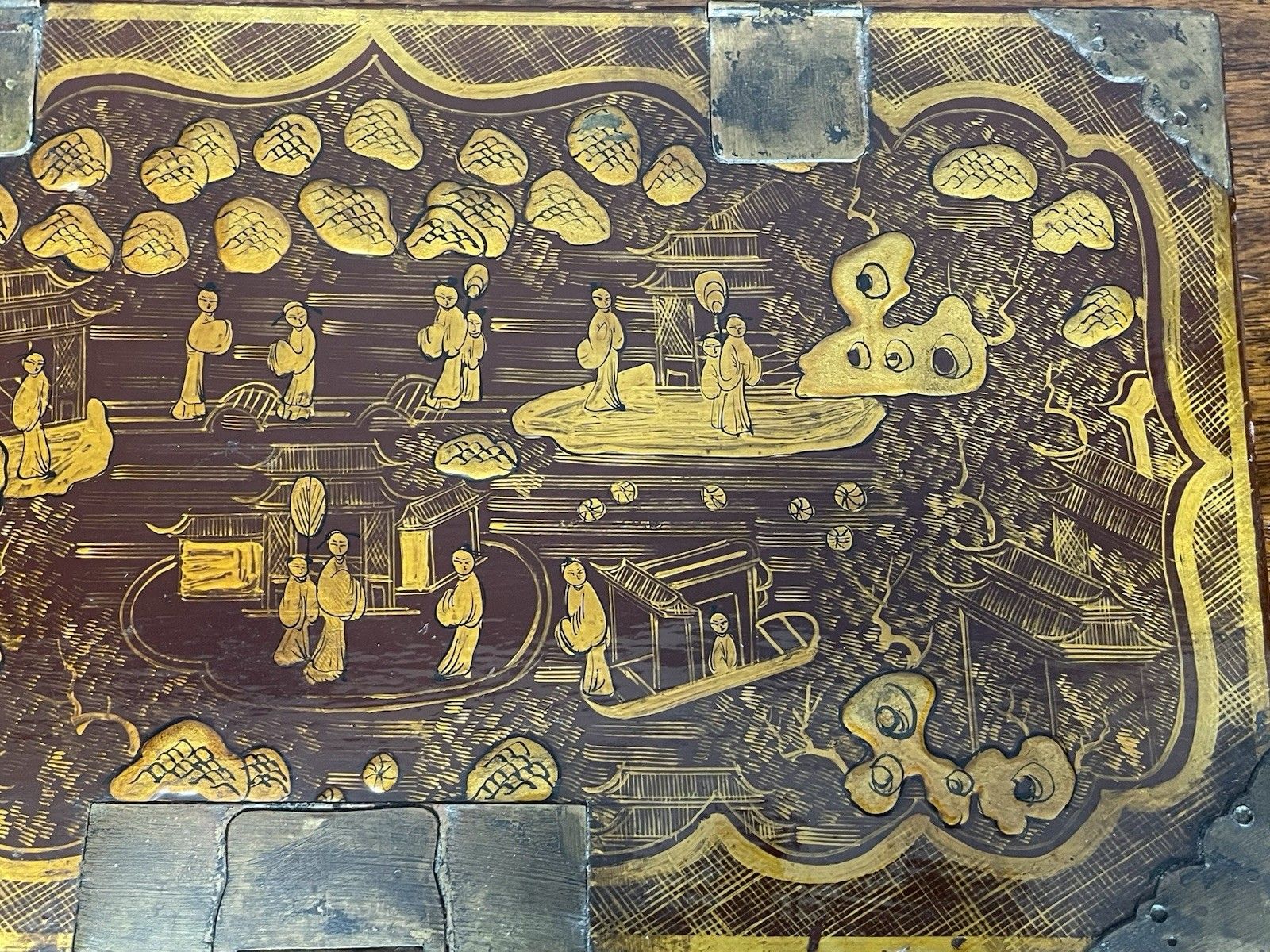 photo vinterior Rare Antique Chinese Lacquer Red & Gold Writing Artist Box Qing Dynasty