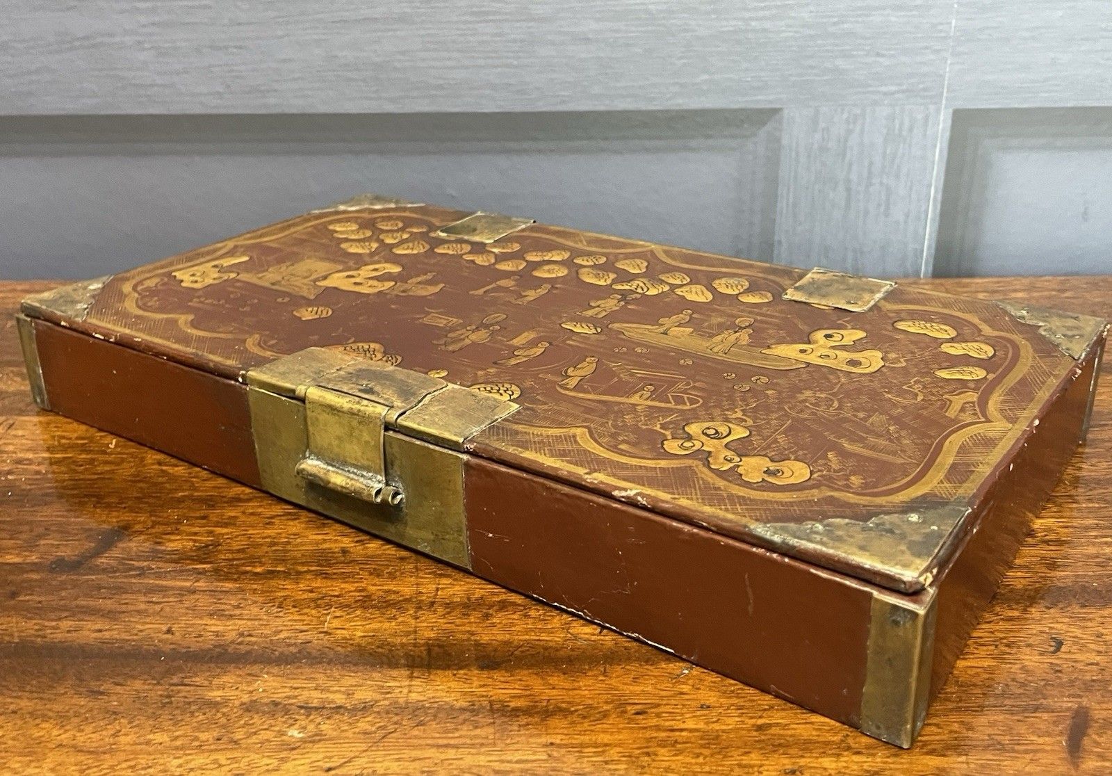 photo buy Rare Antique Chinese Lacquer Red & Gold Writing Artist Box Qing Dynasty