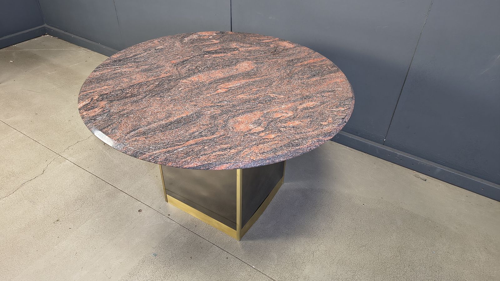 Vintage Round Granite And Brass Center Table By Belogchrom, 1970s photo vintage