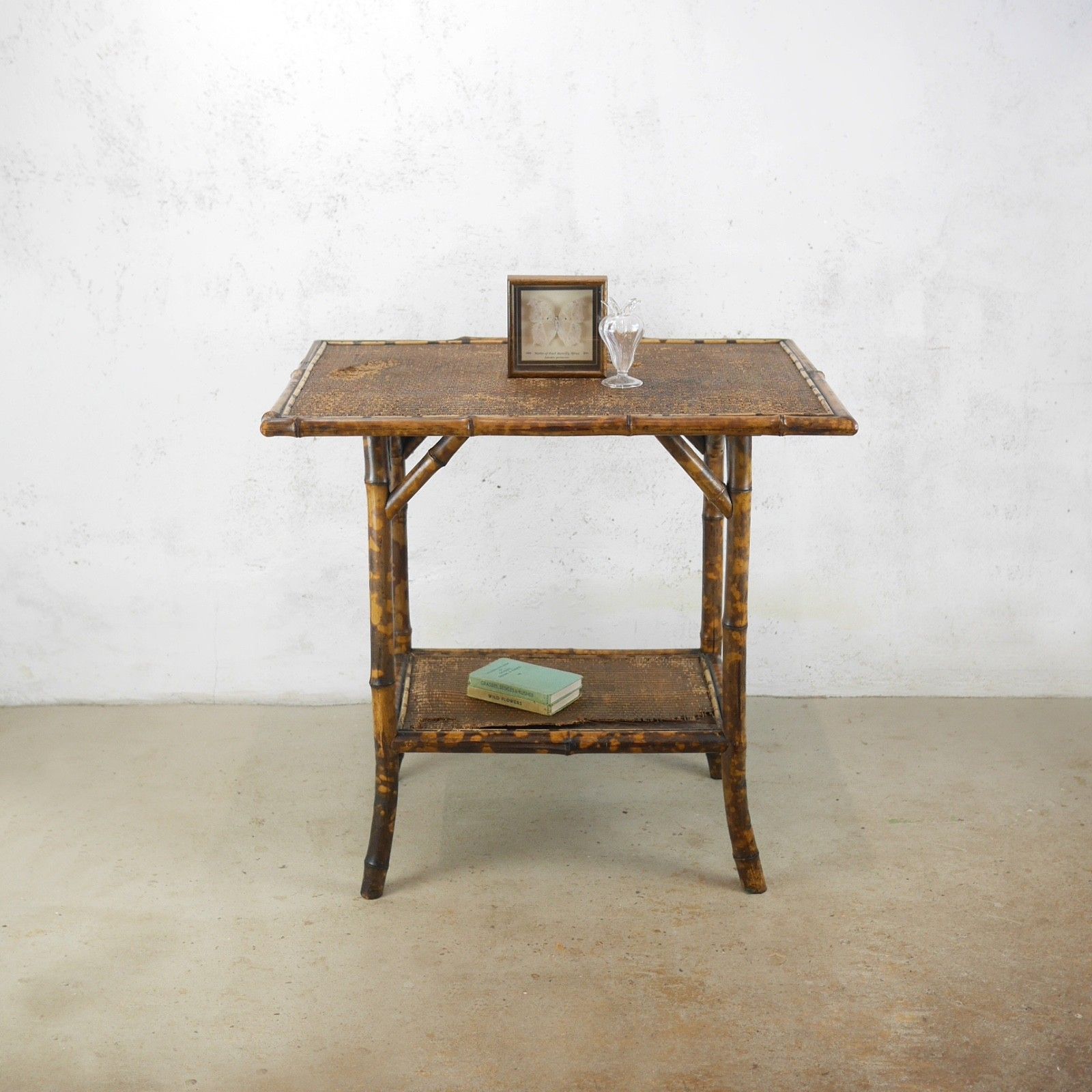 Large Antique Bamboo Two Tier Side Occasional Table Plant Stand Rattan #103104 photo for sale