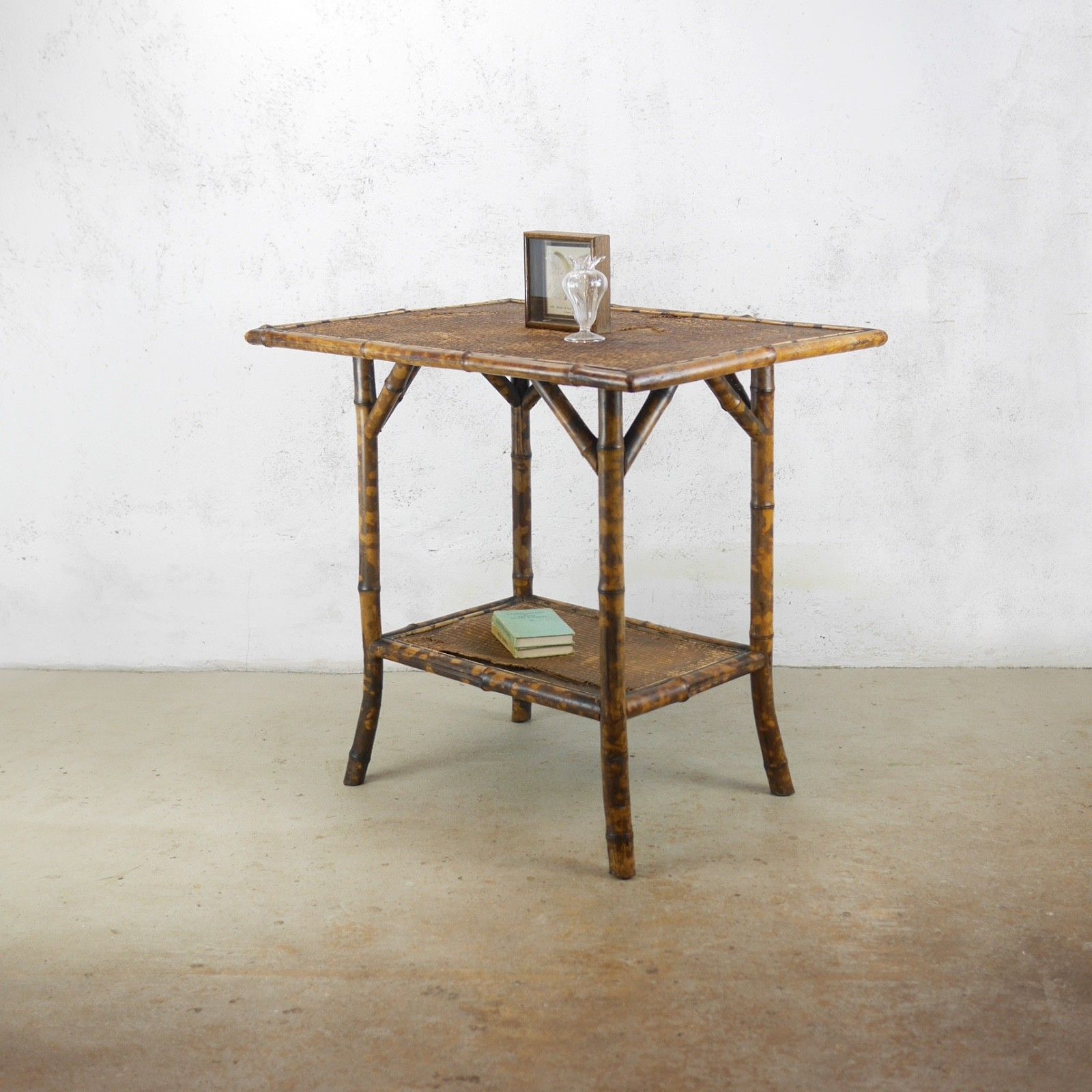 Large Antique Bamboo Two Tier Side Occasional Table Plant Stand Rattan #103104 photo 183.0