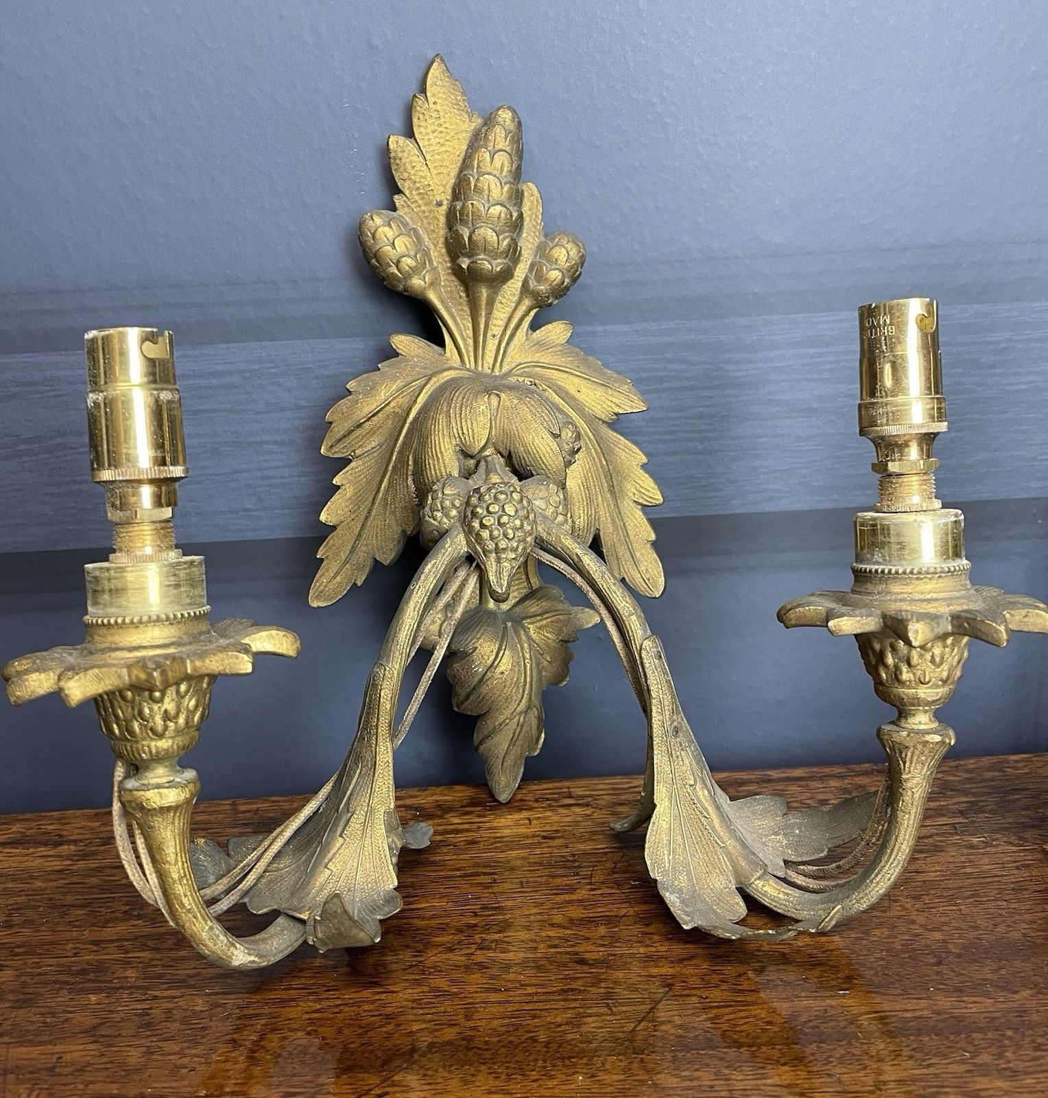 Pair Continental Antique Gilt Sconces Wheat Wall Lights For Rewiring/Restoration photo furniture