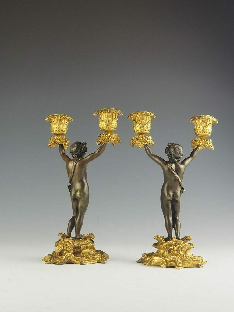 Pair Of 19th Century Bronze And Ormolu Twin Light Cherub Candelabra photo furniture
