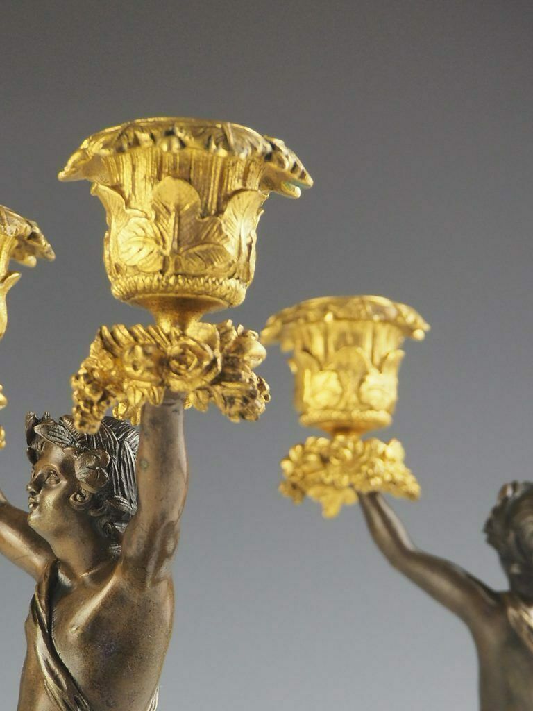 Pair Of 19th Century Bronze And Ormolu Twin Light Cherub Candelabra photo buy