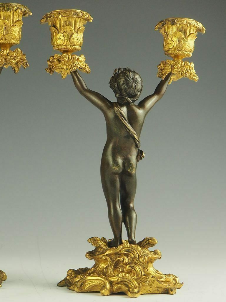 Home Decor Pair Of 19th Century Bronze And Ormolu Twin Light Cherub Candelabra photo