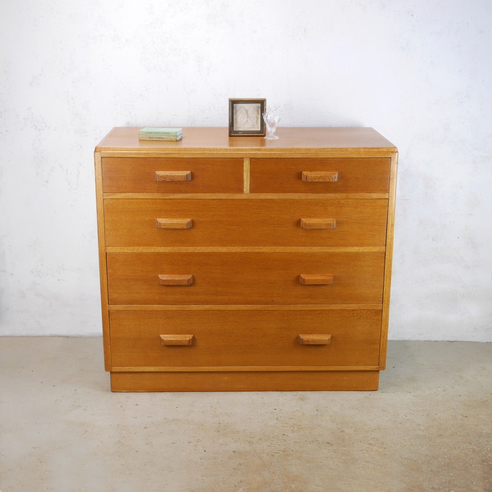 Vintage Mid Century Chest 5 Drawers Plan Chest Mod Air Ministry Oak #103059 photo furniture