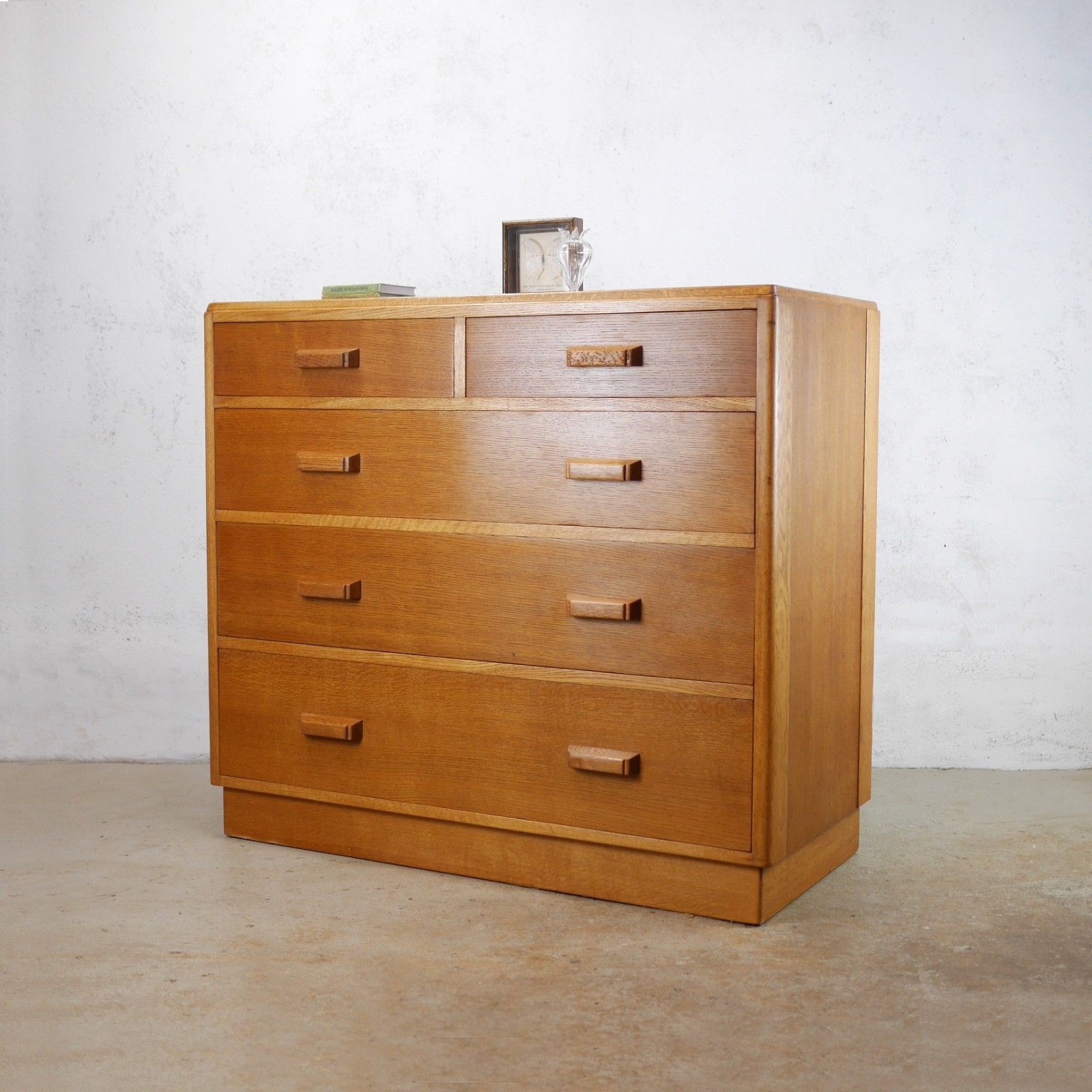 Vintage Mid Century Chest 5 Drawers Plan Chest Mod Air Ministry Oak #103059 photo 510.0