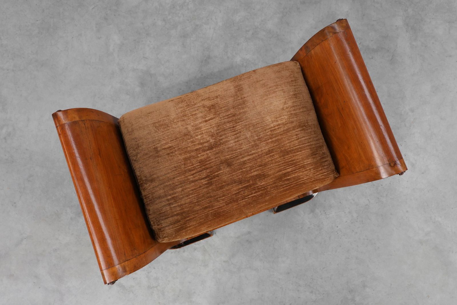 Art Deco Walnut Stool With Velvet Upholstery, Italy, 1920s photo vintage