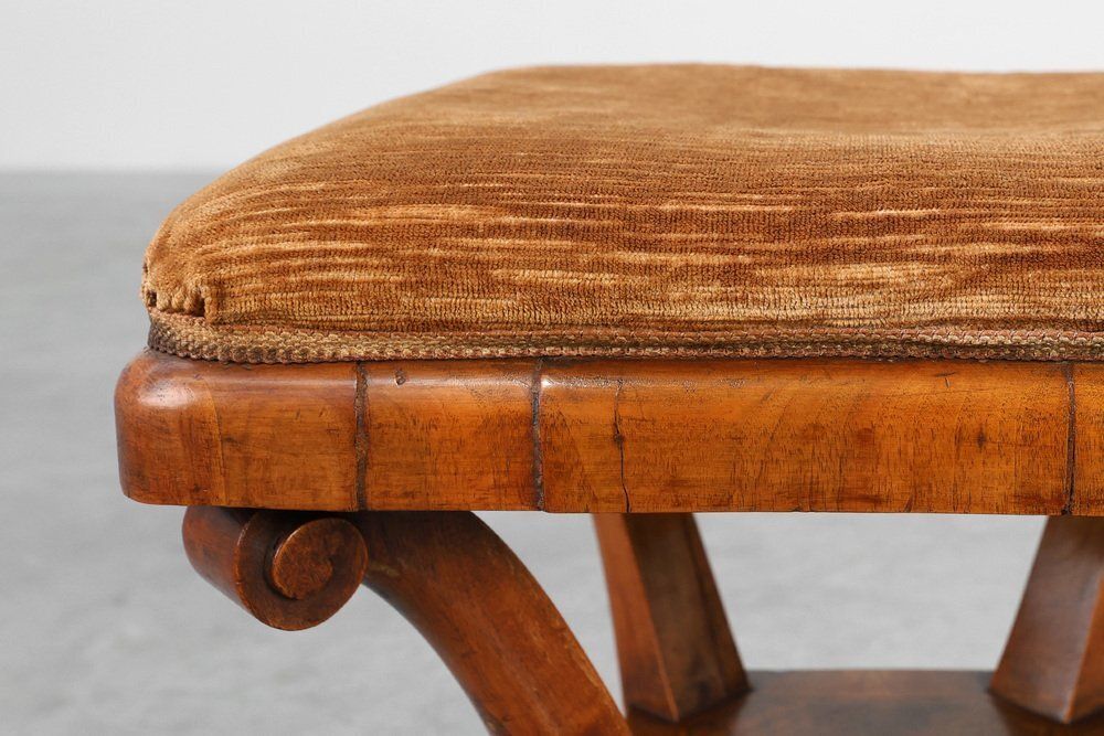 Art Deco Walnut Stools With Fabric, Italy, 1920s, Set Of 2 photo for sale