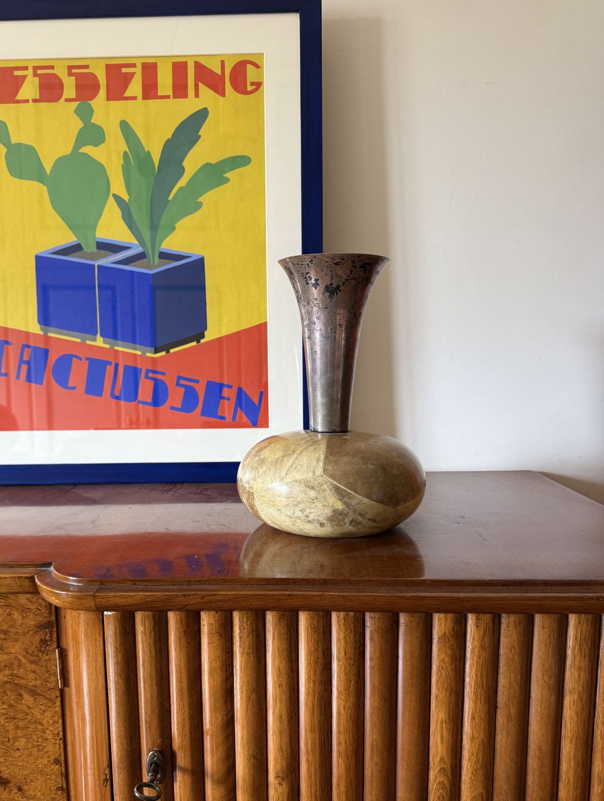 Mid Century Cream Parchment Vase, Aldo Tura Italy 1950s photo for sale
