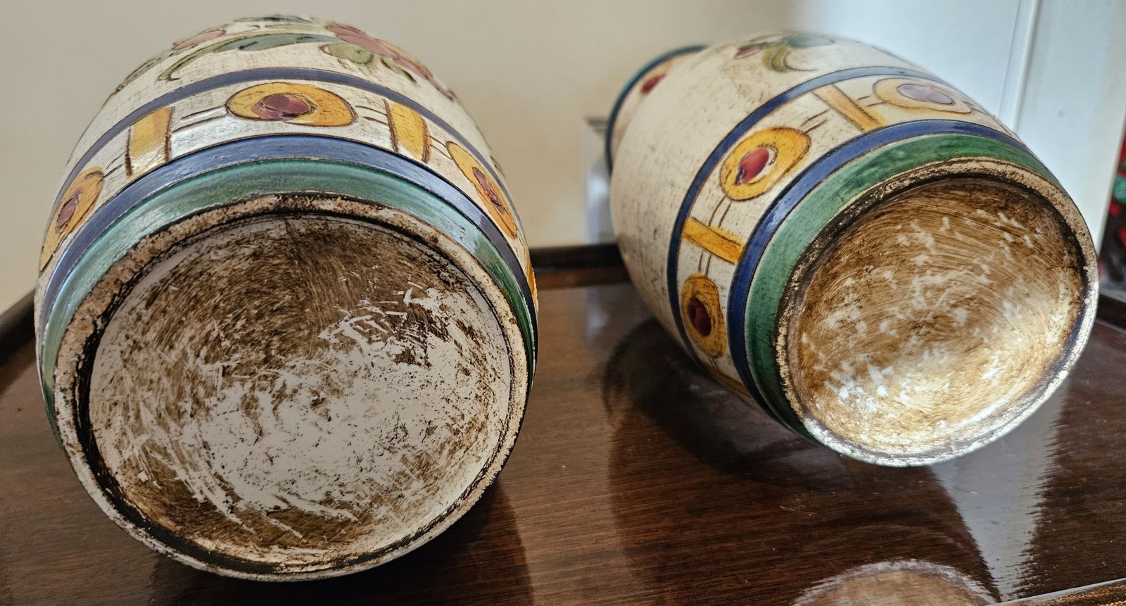 Vintage Italian Pair Of Majolica Vases Floral Painted Decorative photo Art