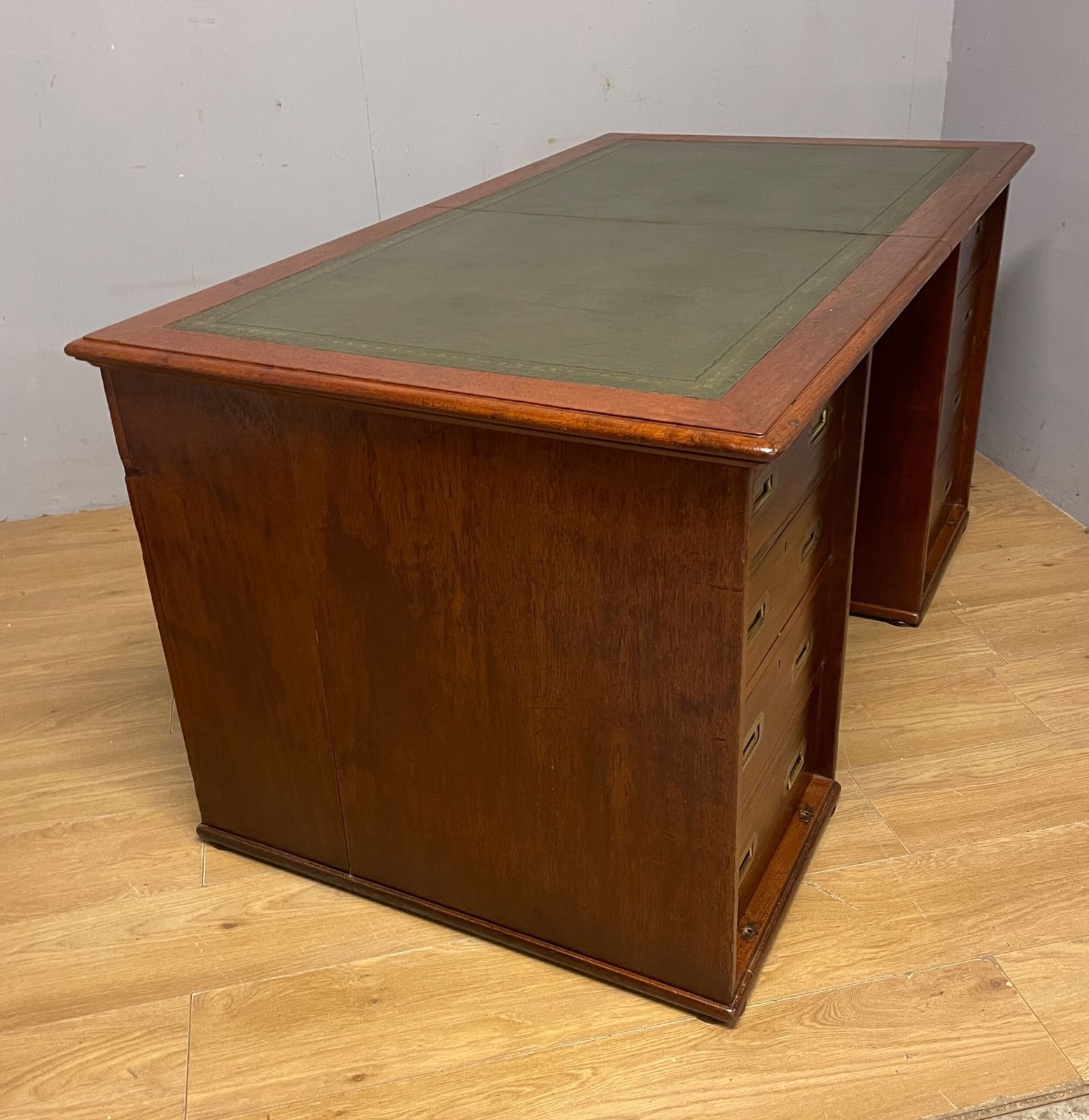 2450.0 Rare C19th Teak Military Three Part Desk With Inset Leather Top photo