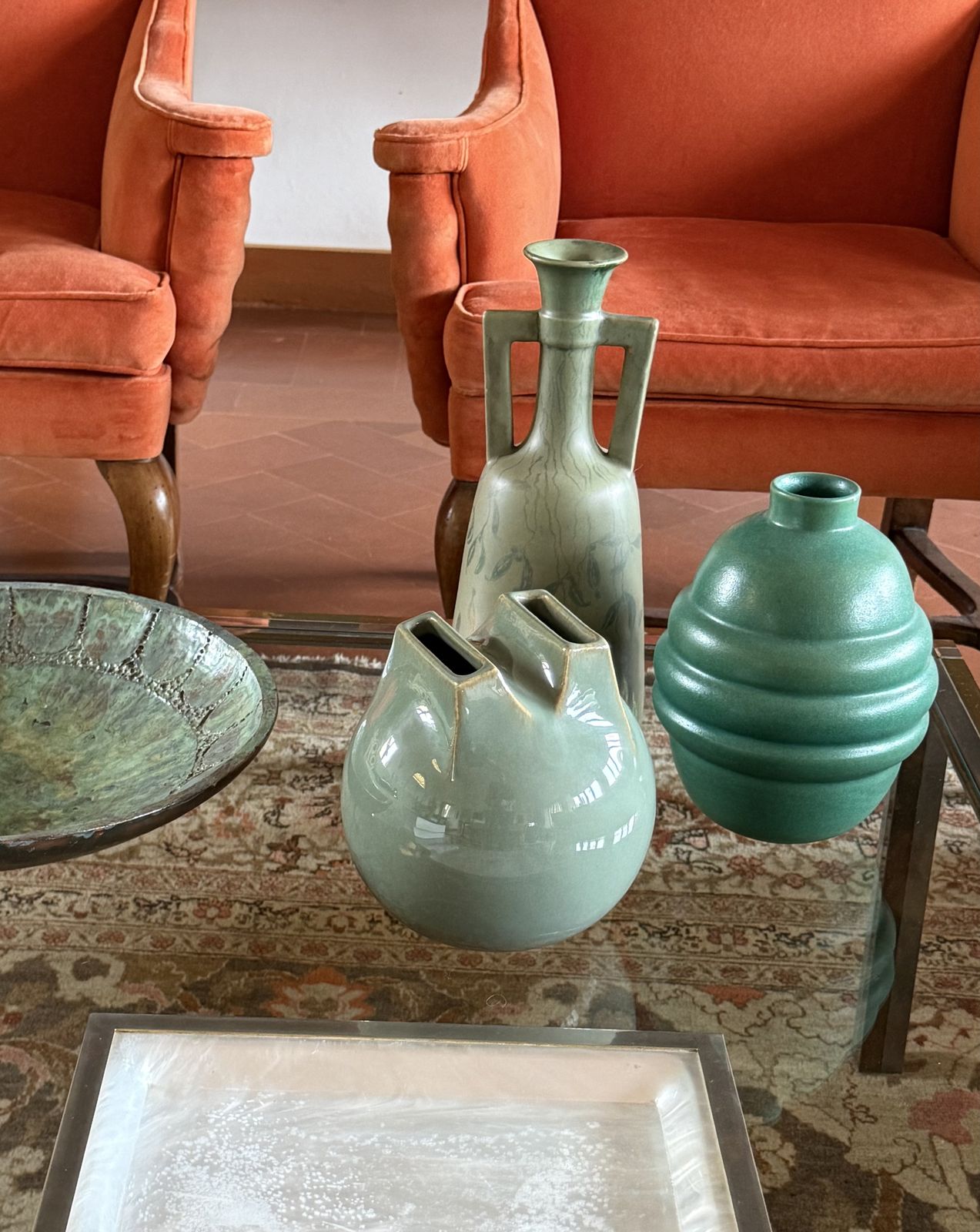 photo for sale Mid Century Modern Green Spherical Gres Vase, Franco Bucci Italy Ca. 1970