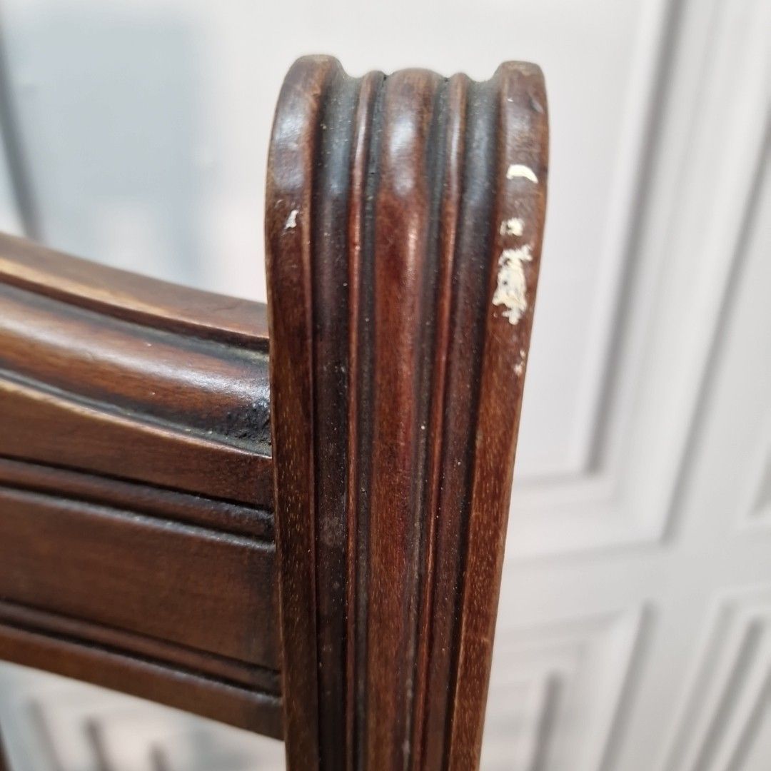 120.0 Pair Antique Dining Chairs Slat Back Upholstered Hall Seats Wooden Vintage photo