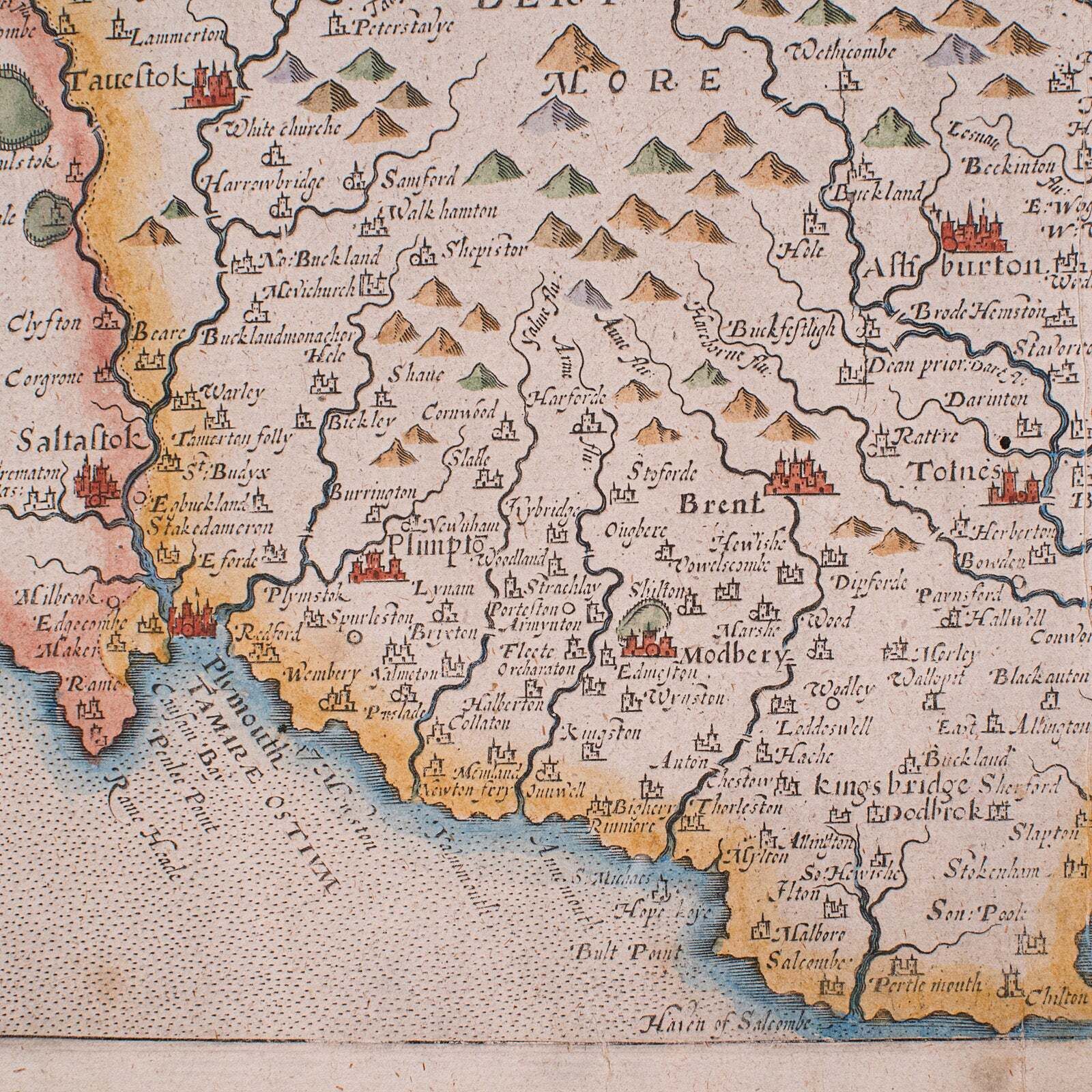 photo furniture Antique Devon County Map, English, Framed 17th Century Atlas Cartography, C.1650