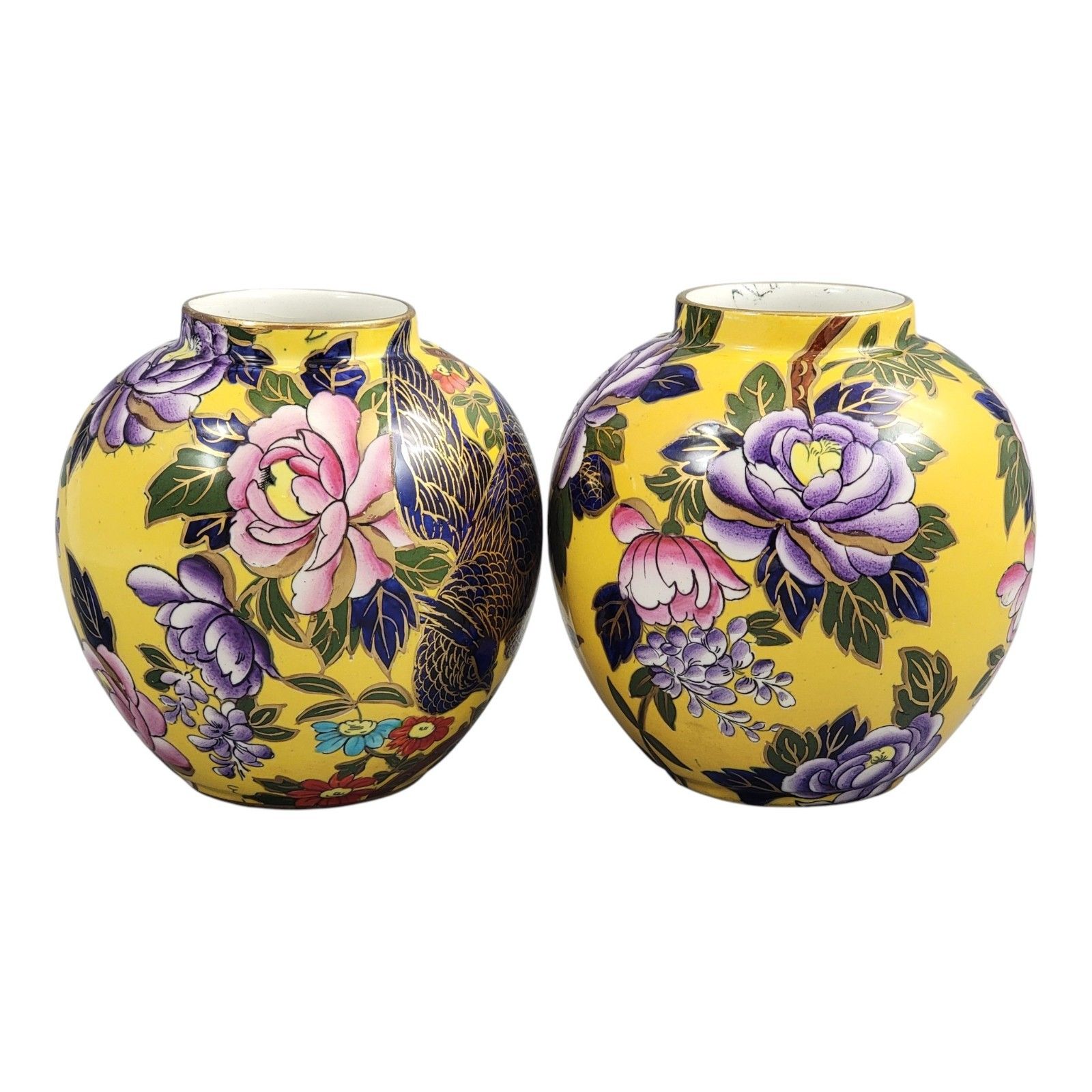 Edwardian Mason’s Patent Ironstone Oriental Vases With Exotic Bird, Circa 1915 photo Home Decor