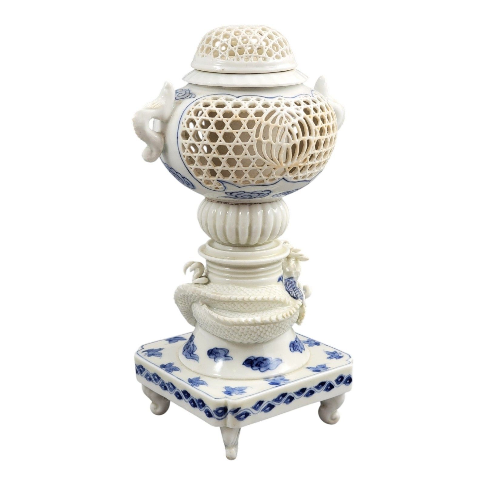Hirado Porcelain Dragon Reticulated Koro Incense Burner, Meiji Period, C.1880 photo 1500.0