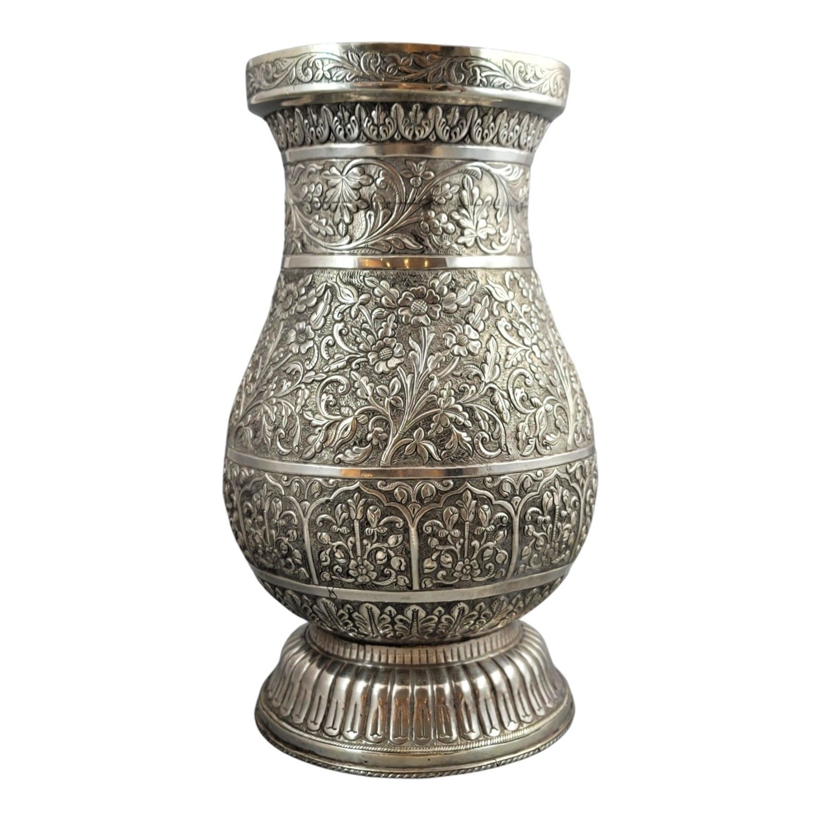 Large Indian Silver Vase Kutch Gujarat 3012g Repousse Antique Baluster Form photo for sale