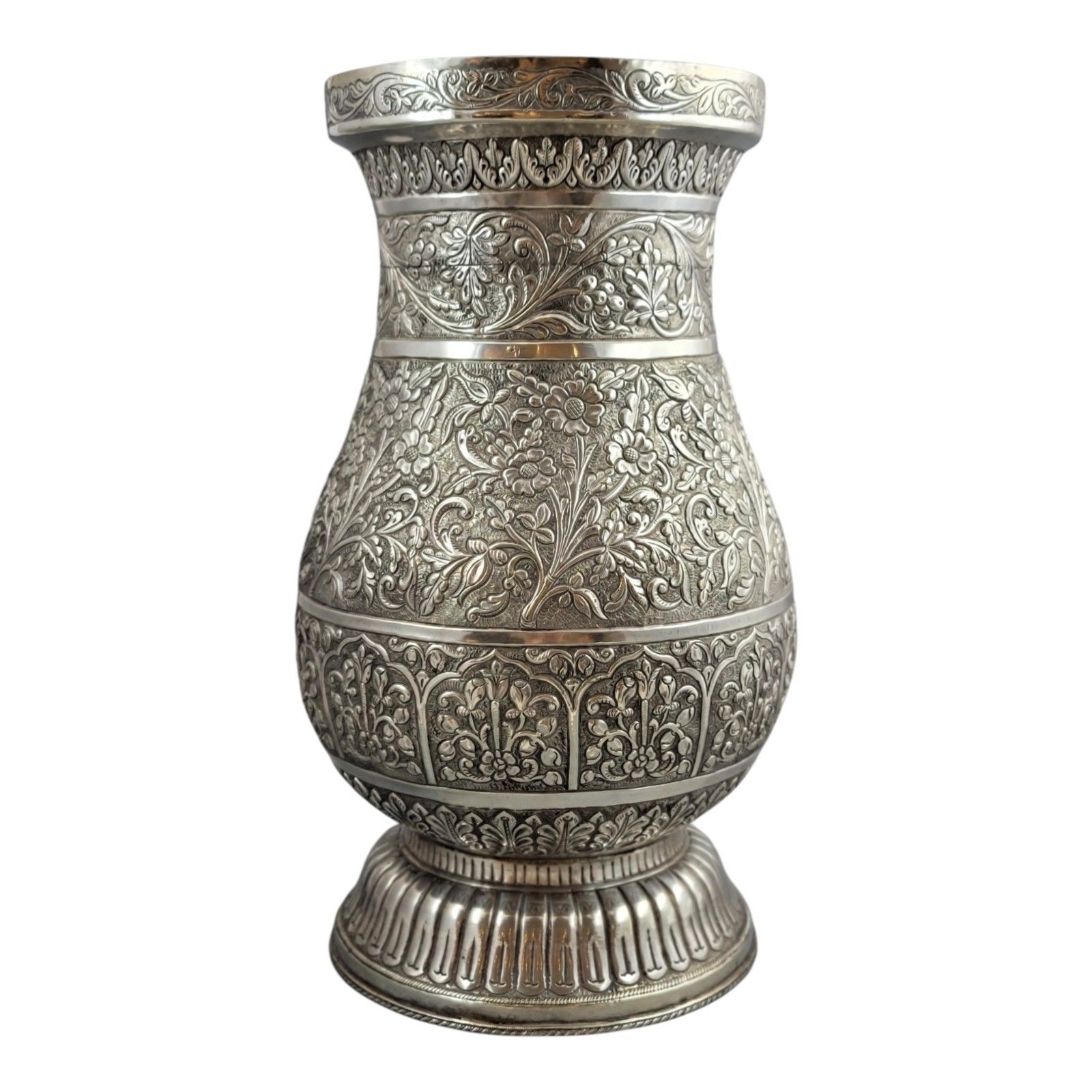 Large Indian Silver Vase Kutch Gujarat 3012g Repousse Antique Baluster Form photo buy