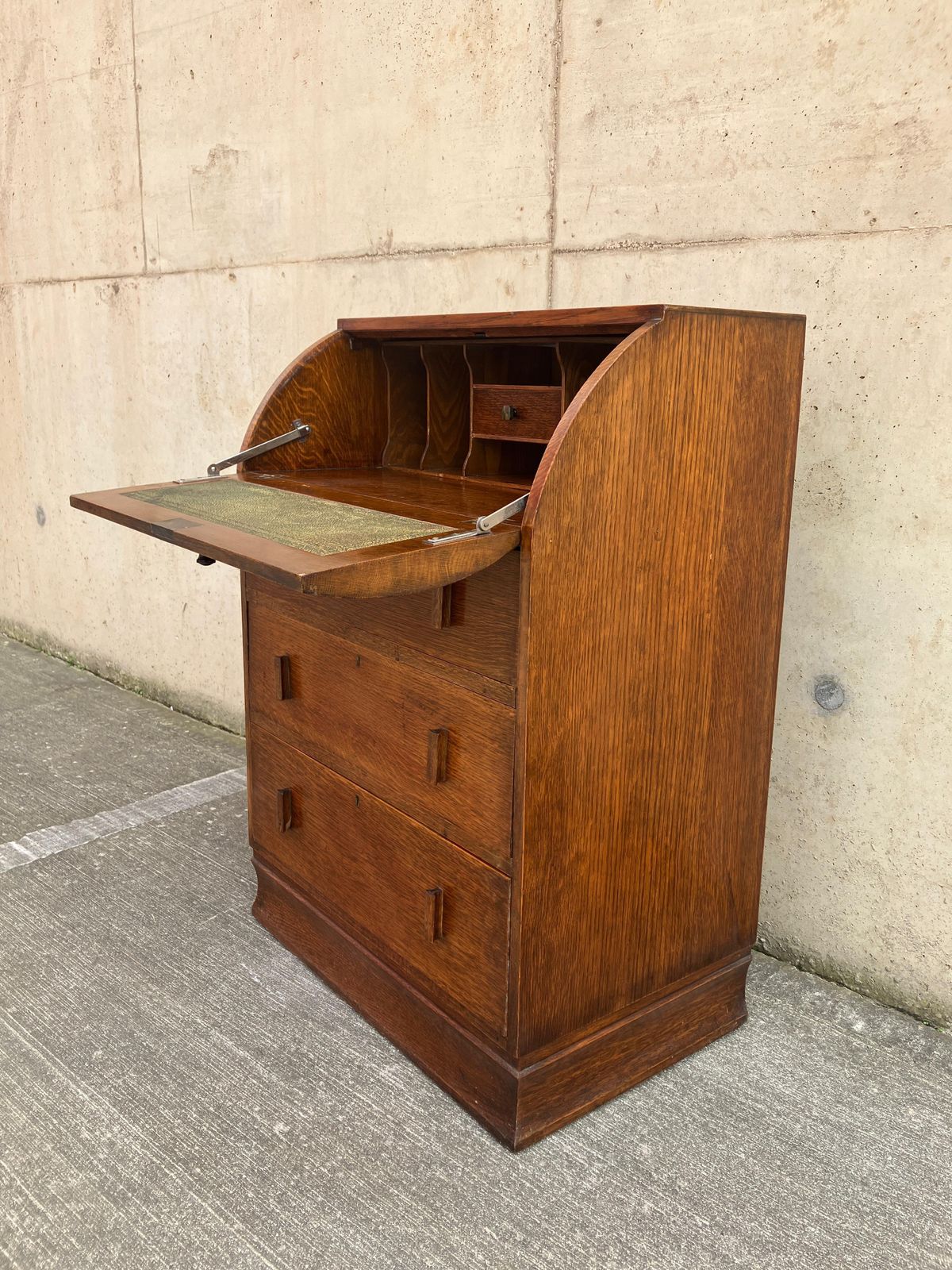 1920's English Art Deco Secretaire Desk Bureau In Oak photo for sale