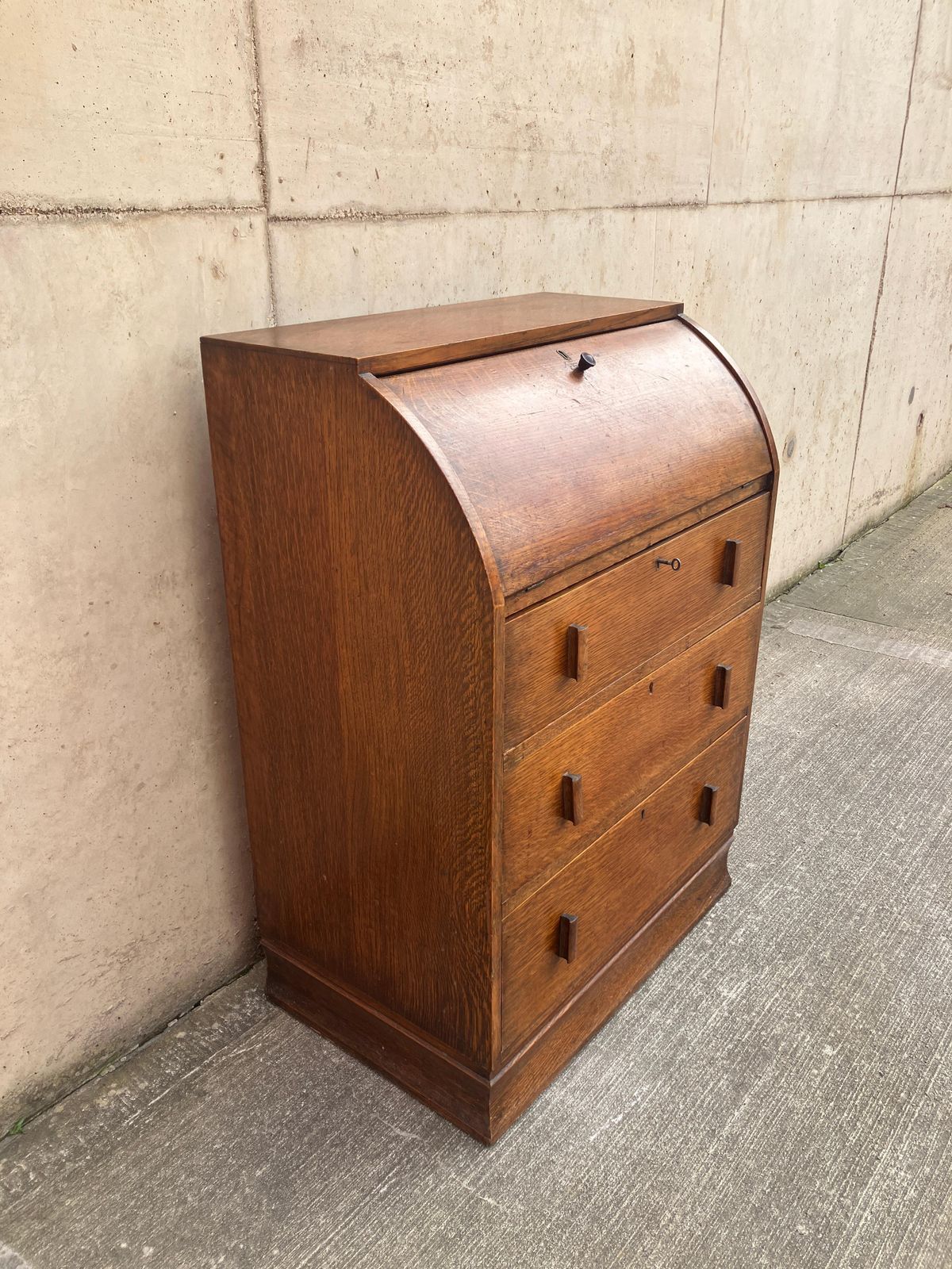 1920's English Art Deco Secretaire Desk Bureau In Oak photo Furniture