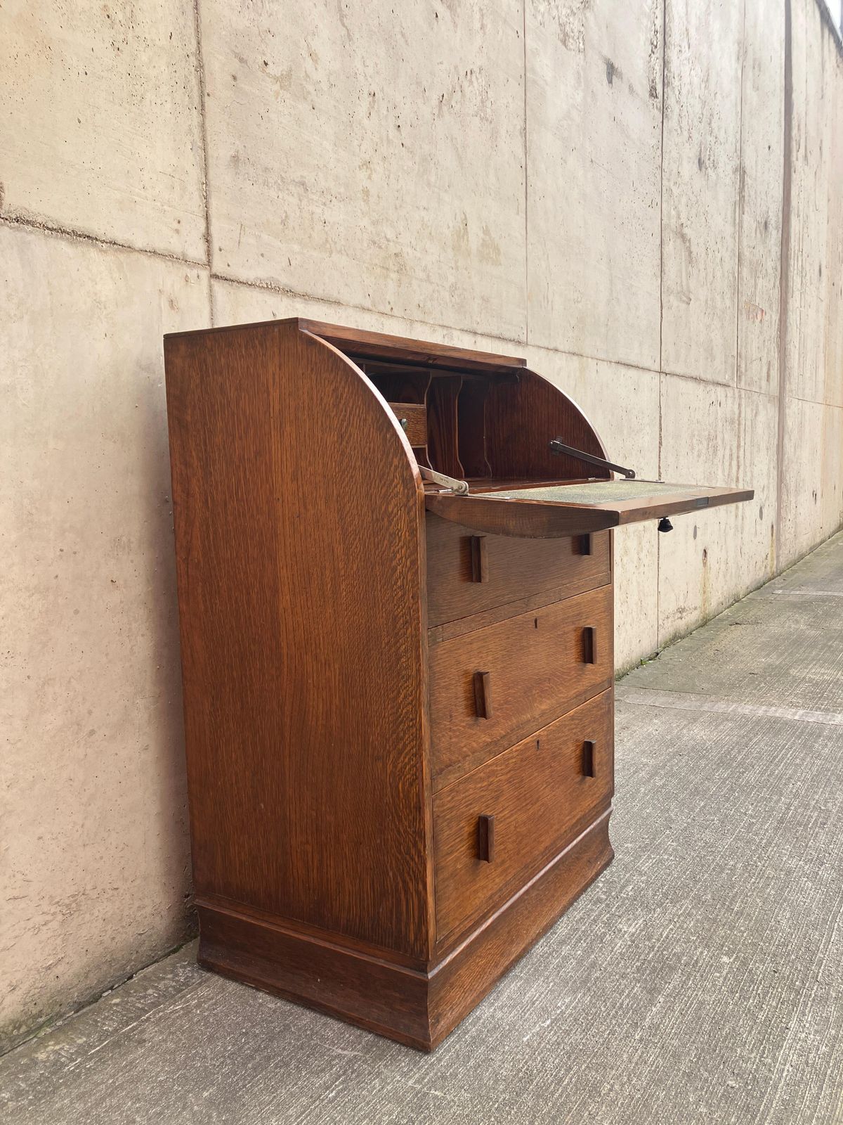 1920's English Art Deco Secretaire Desk Bureau In Oak photo buy