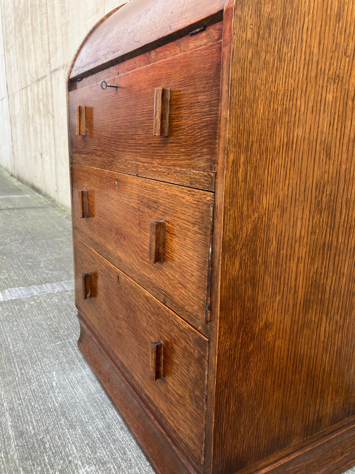 Furniture 1920's English Art Deco Secretaire Desk Bureau In Oak photo
