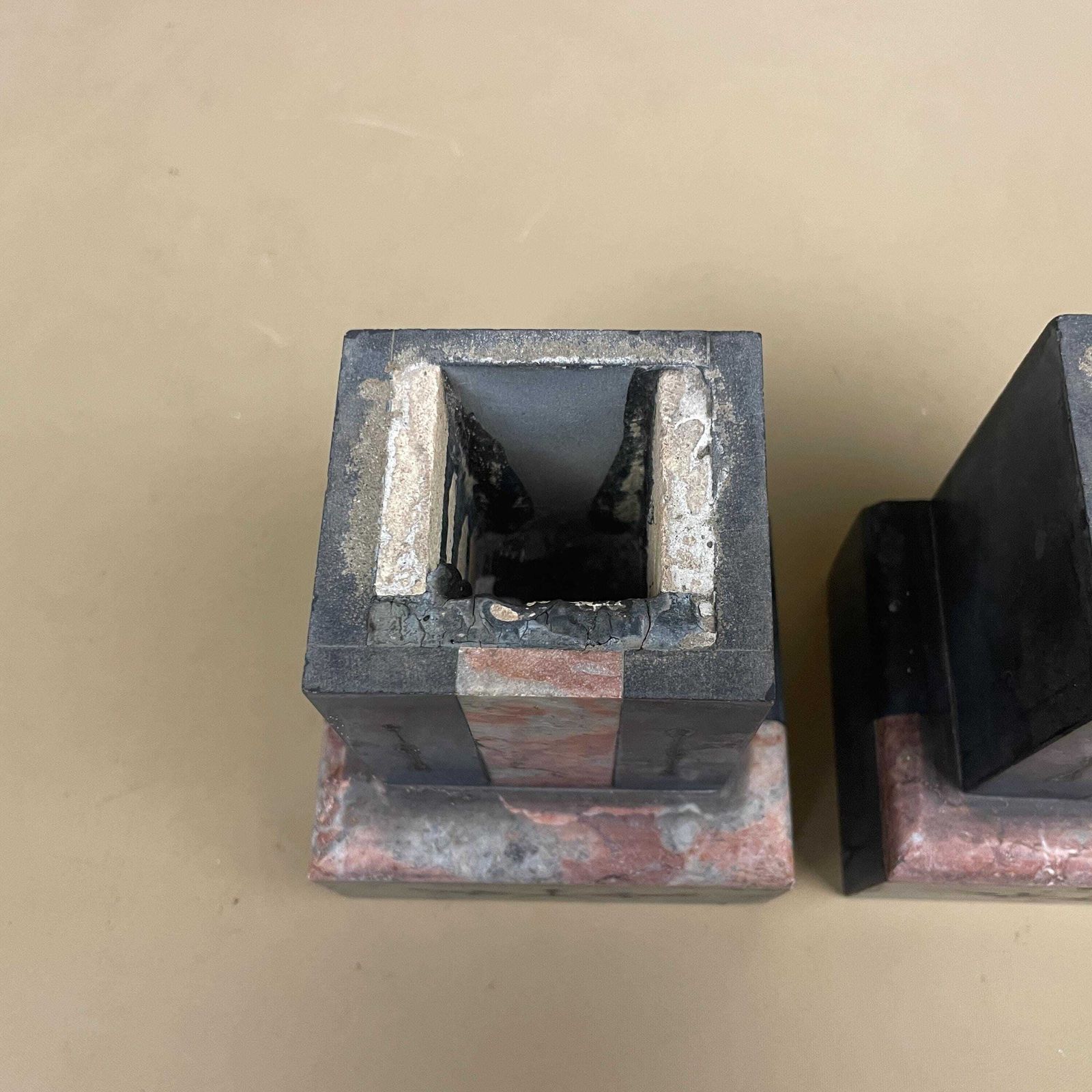 Pair Stone Marble Book Ends Decorative Shelf Ornaments Bookends Black Pink Square Heavy Library Display Pieces photo buy