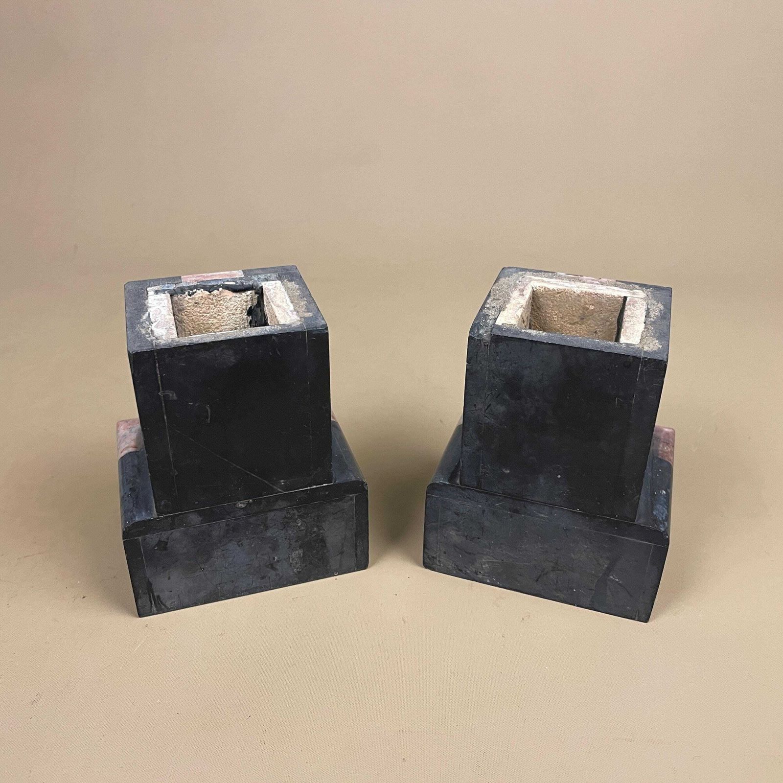 photo furniture Pair Stone Marble Book Ends Decorative Shelf Ornaments Bookends Black Pink Square Heavy Library Display Pieces