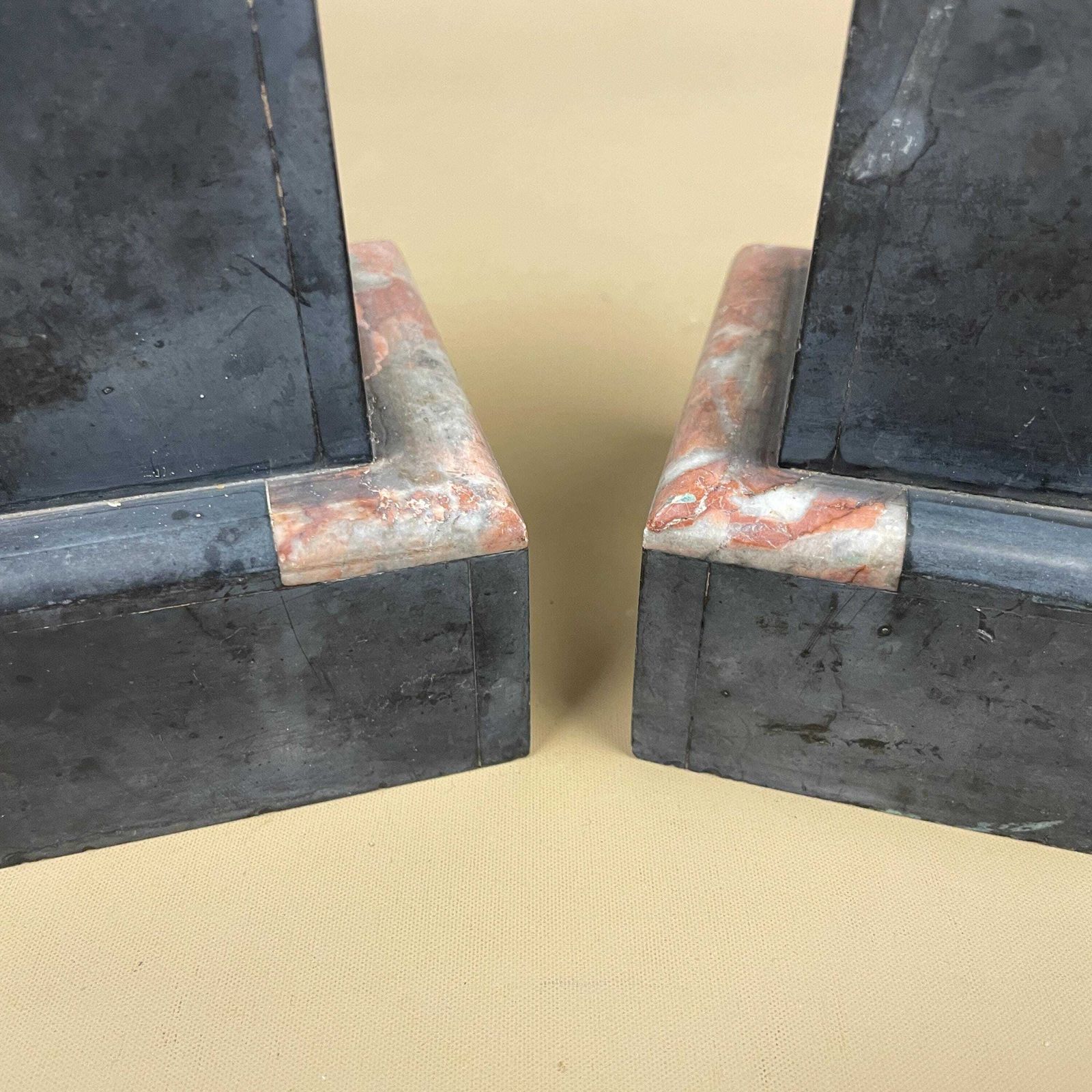 Home Decor Pair Stone Marble Book Ends Decorative Shelf Ornaments Bookends Black Pink Square Heavy Library Display Pieces photo