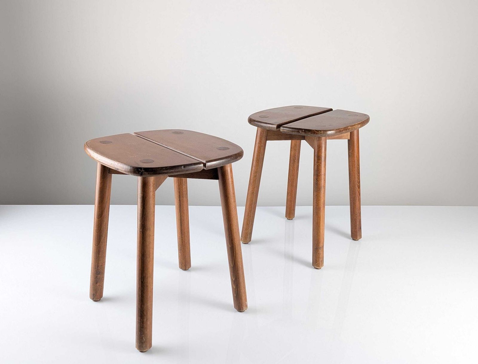 Pair Of Wooden Stools By Pierre Gautier Delaye, France, 1960s