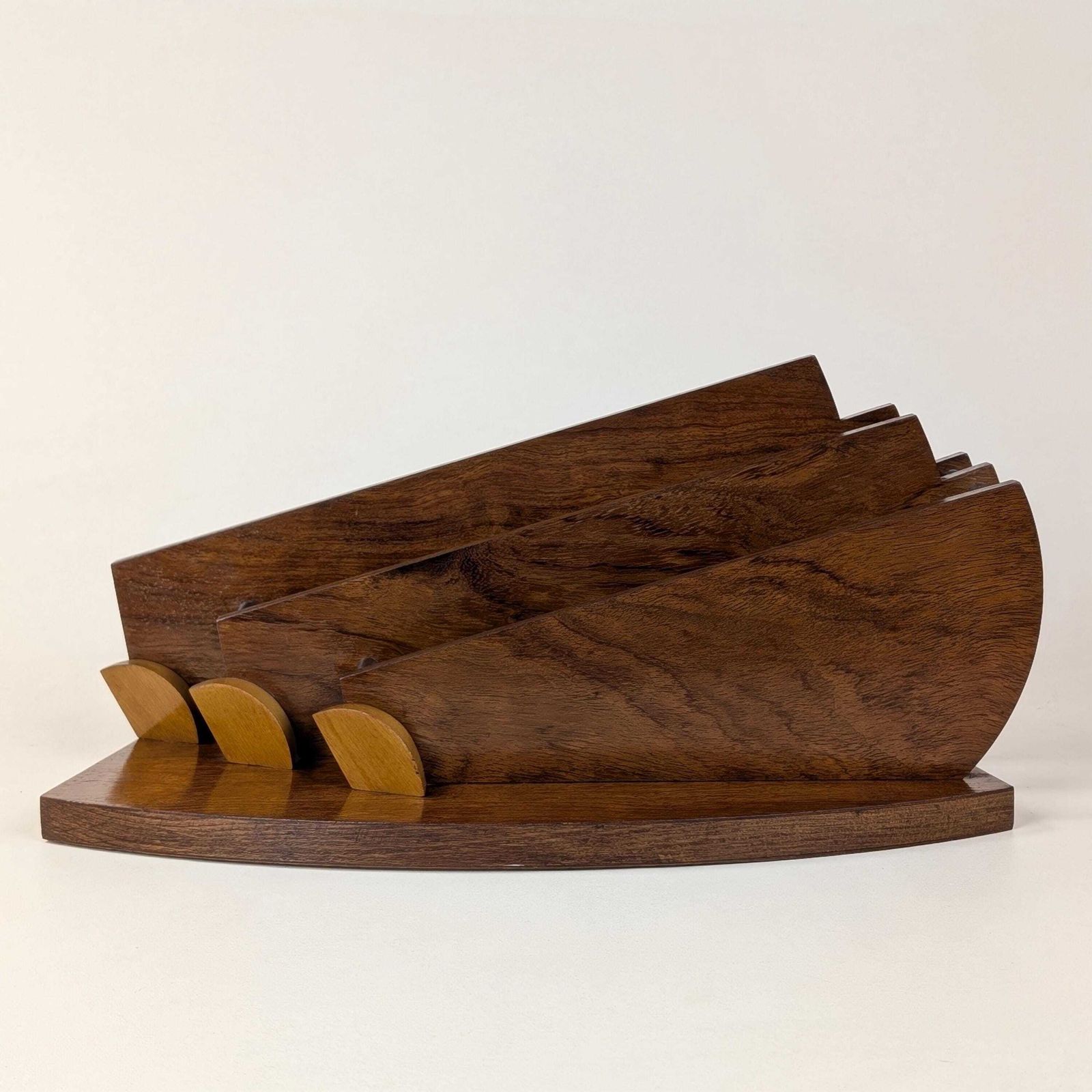 Art Deco Carimantrand Letter Holder, 1930s French Modernist Wooden Desk Organizer, Walnut Geometric Mail Rack photo buy