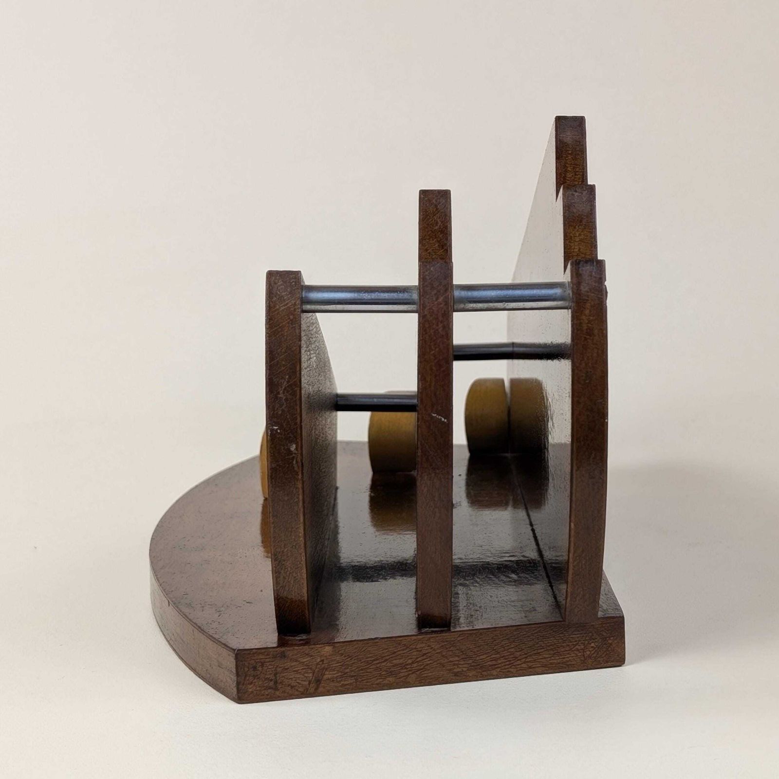 Art Deco Carimantrand Letter Holder, 1930s French Modernist Wooden Desk Organizer, Walnut Geometric Mail Rack photo vintage