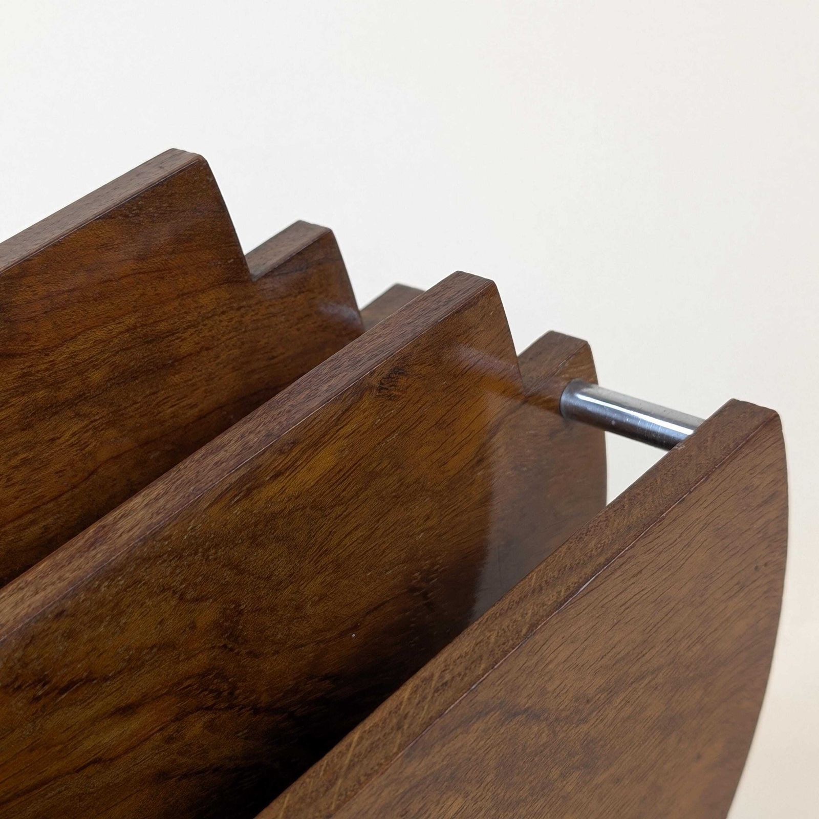274.0 Art Deco Carimantrand Letter Holder, 1930s French Modernist Wooden Desk Organizer, Walnut Geometric Mail Rack photo