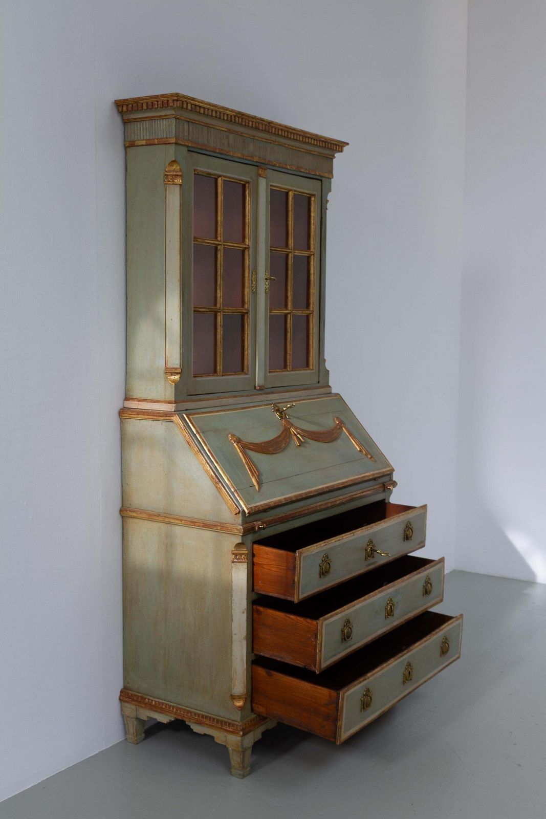 8599.0 Danish Gustavian Green Secretary Cabinet, 1780s. photo