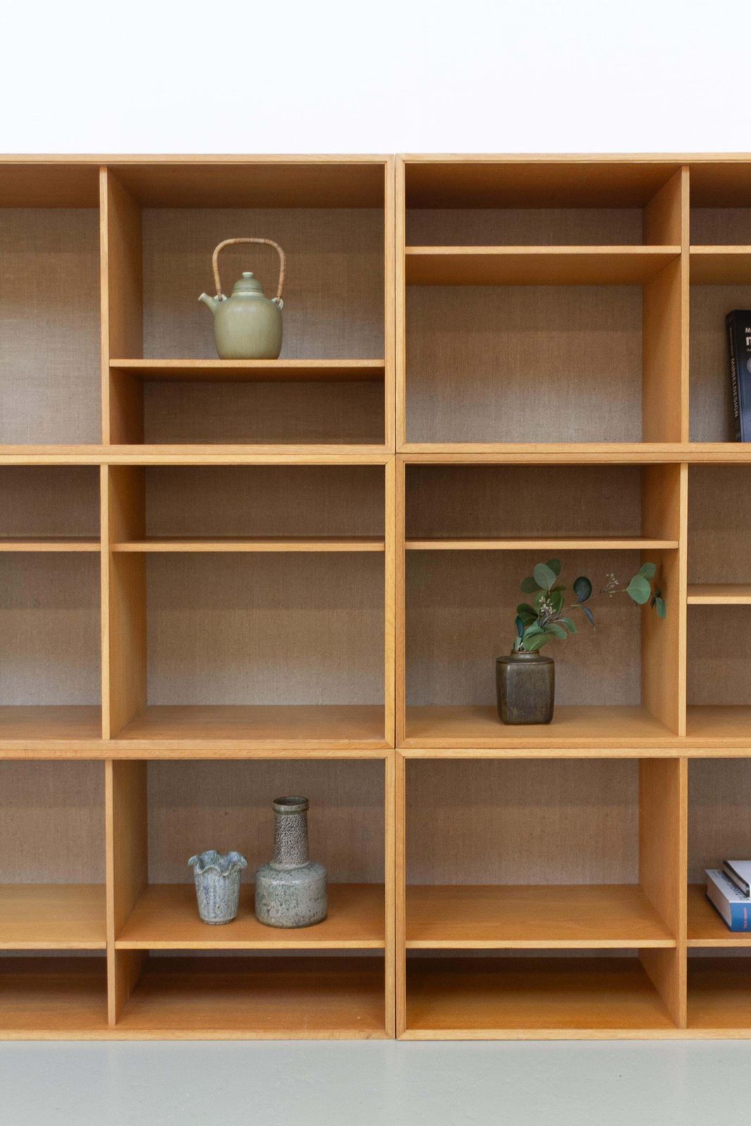 Furniture Danish Modern Modular Oak And Hessian Bookcases By Hg, 1970s. Set Of 6. photo