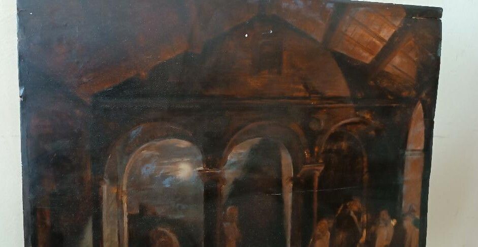 Antique Painting, Large Oil Sketch On Panel, Convent Of The Friars, 19th Century photo 320.0
