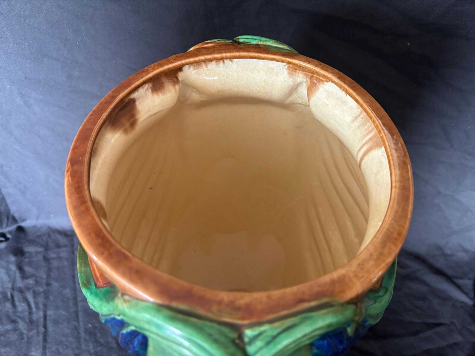 Large Vintage Majolica "Swag & Tassel" Vase Sancai Style Pottery Vase 18" photo 160.0
