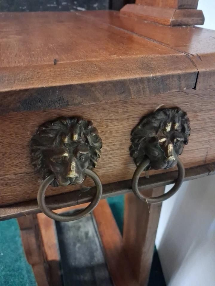 photo for sale Antique Victorian Mahogany Hat Coat Tree Hall Stand With Original Brass Hooks