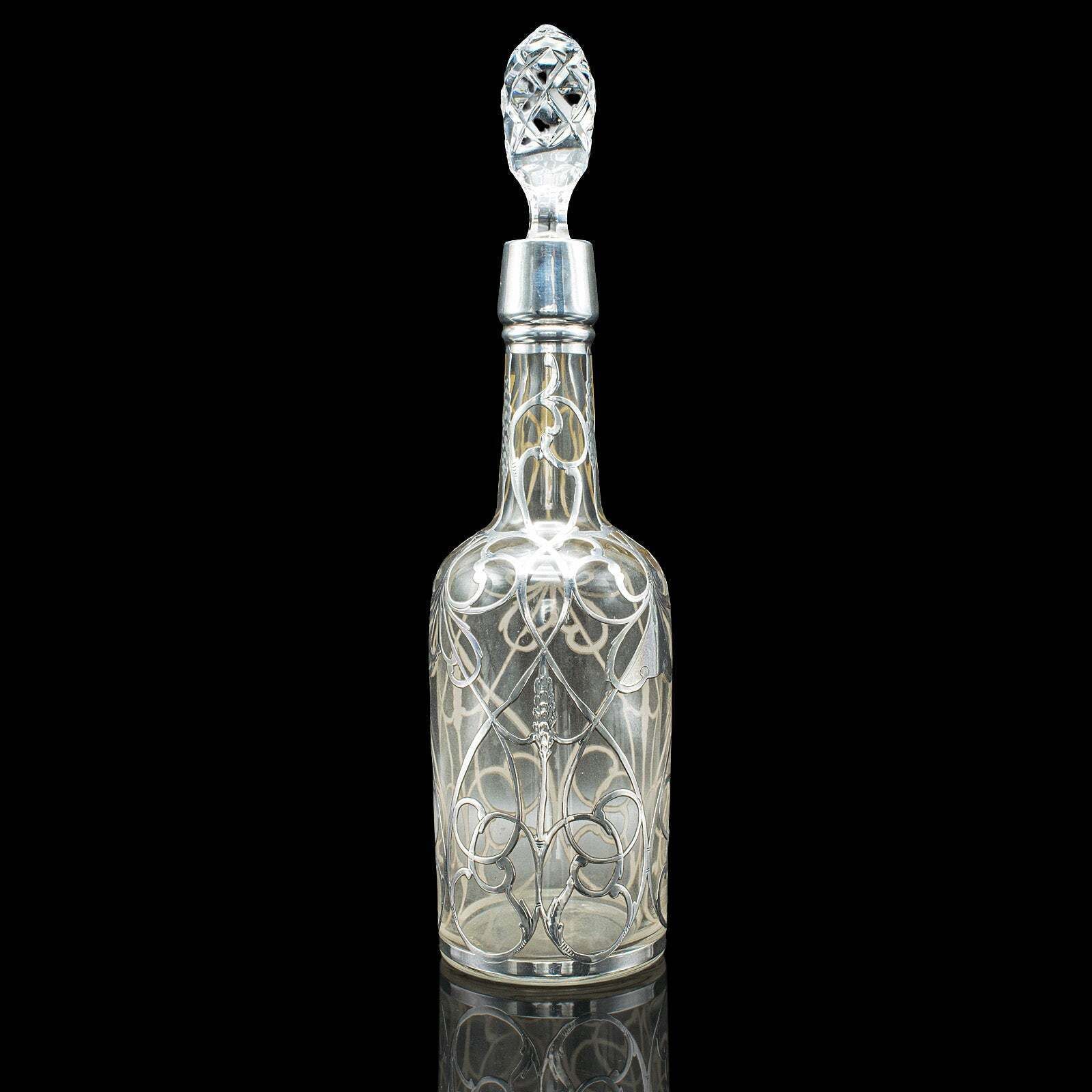 Antique Sherry Decanter, English, Glass, Silver Plate, Spirit Bottle, Edwardian photo 1301.0
