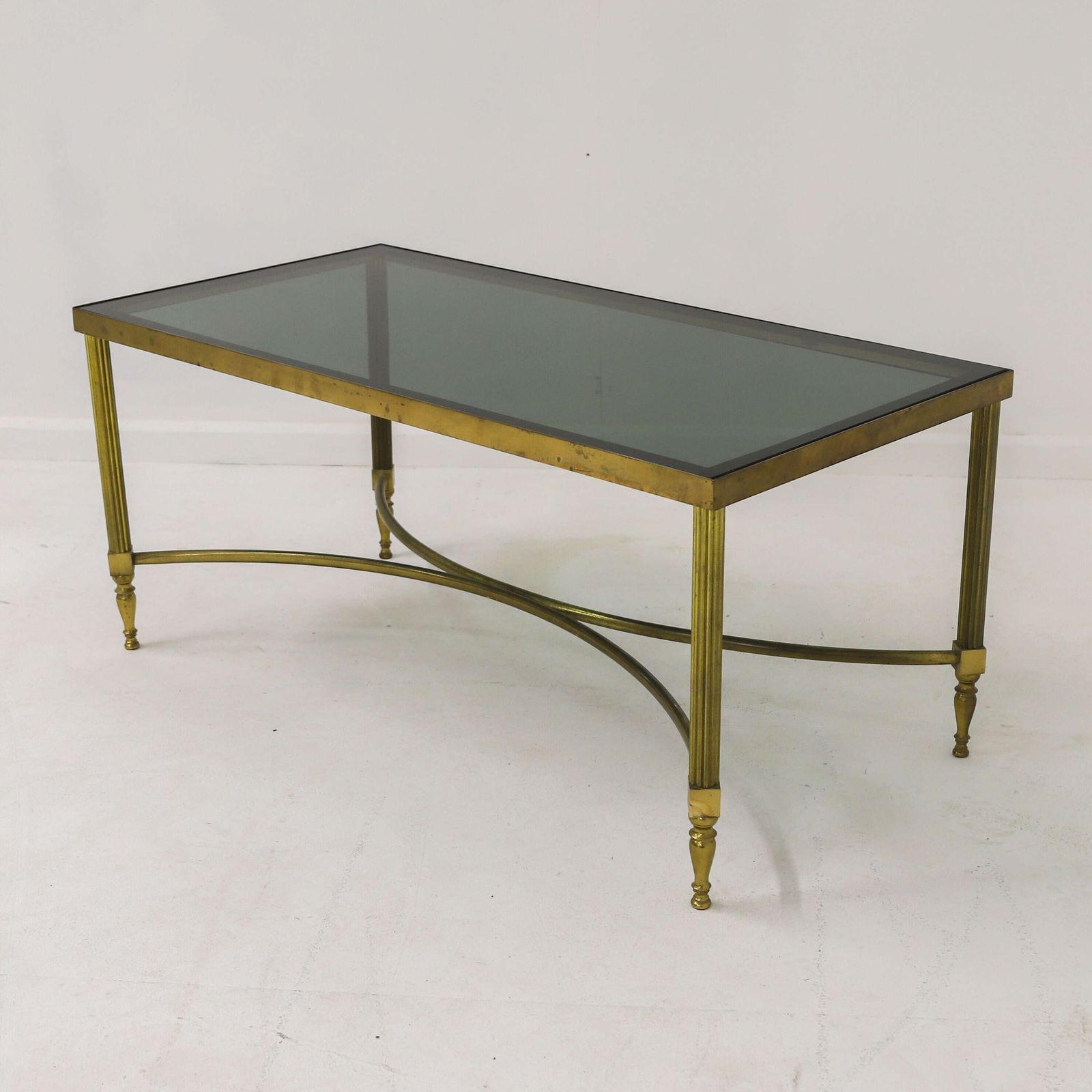 Mid 20th Century Hollywood Regency Brass And Smoked Glass Coffee Table photo vinterior